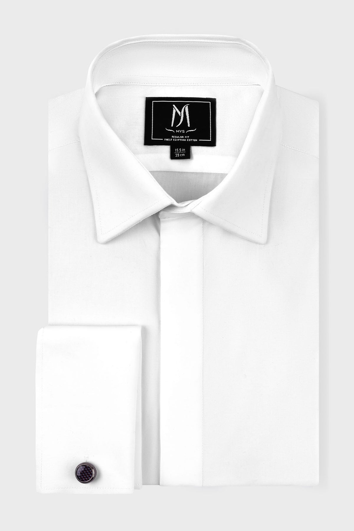 White Hidden Placket Tuxedo Stretch Poplin Shirt - Regular Fit