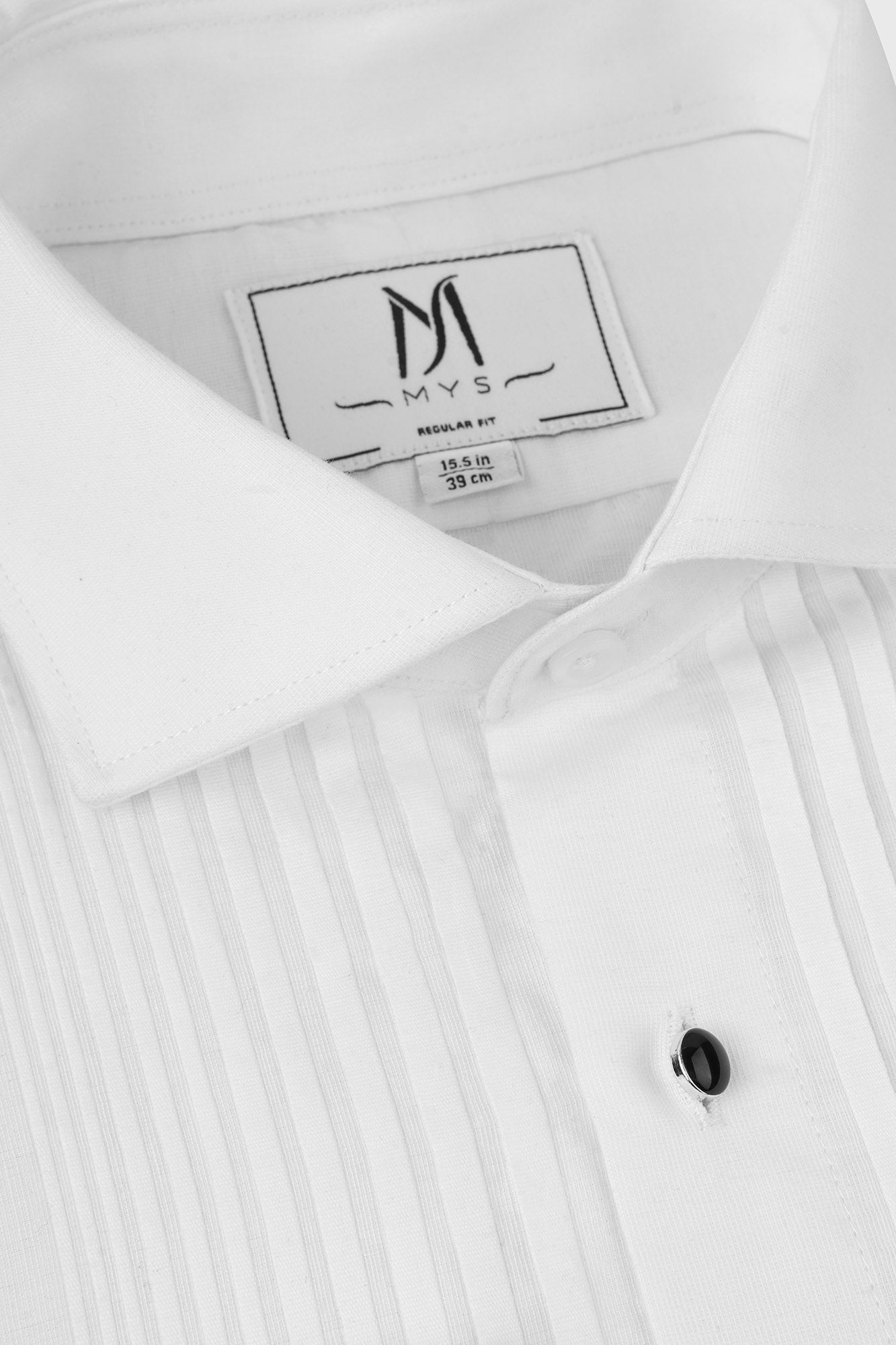 White Pleated Tuxedo Shirt - Regular Fit
