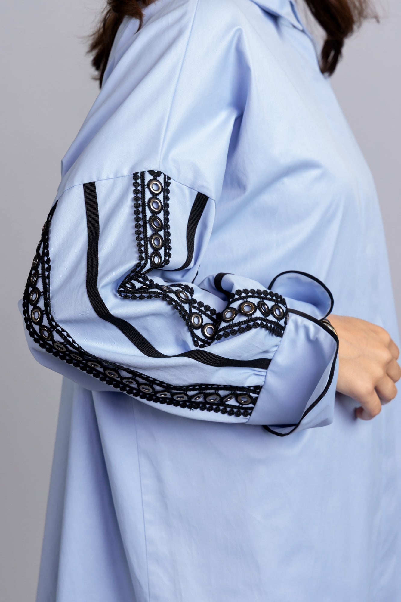 Light Blue Sleeve Detail Stretch Shirt