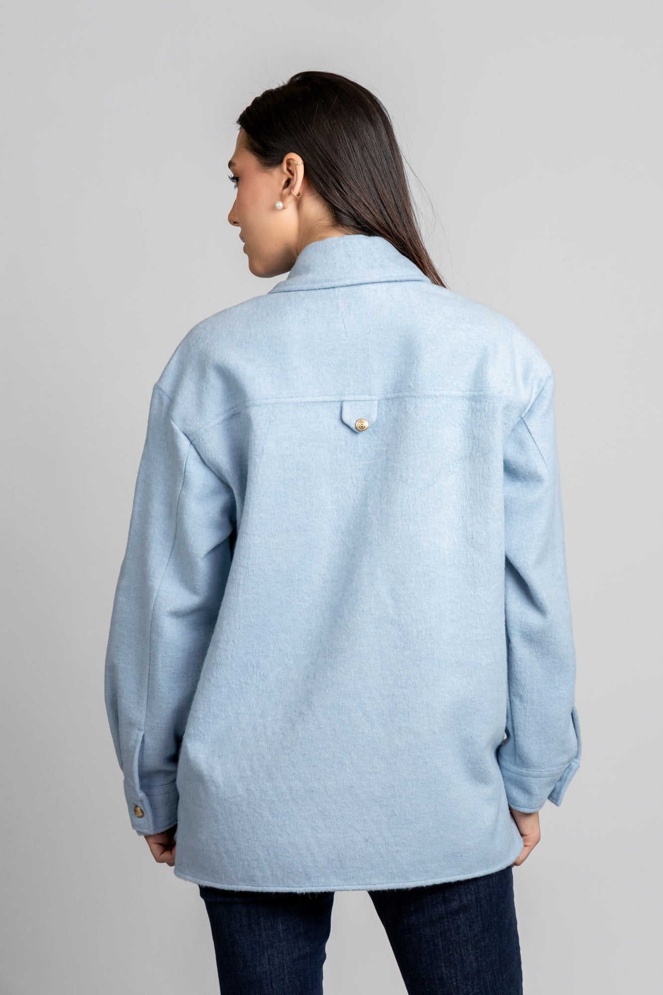 Brushed Overshirt with Flap Pockets Light Blue
