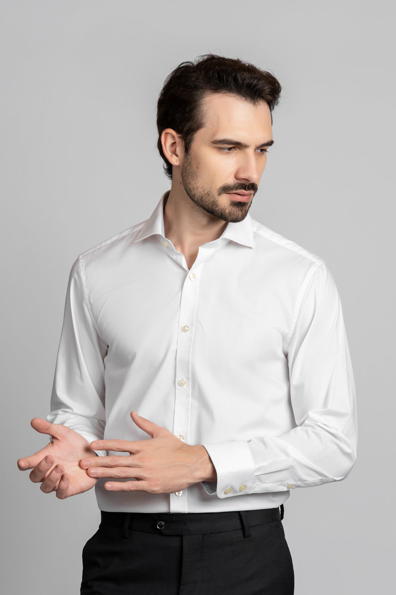 White Contrast Blue Stretch Shirt - Slim Fit