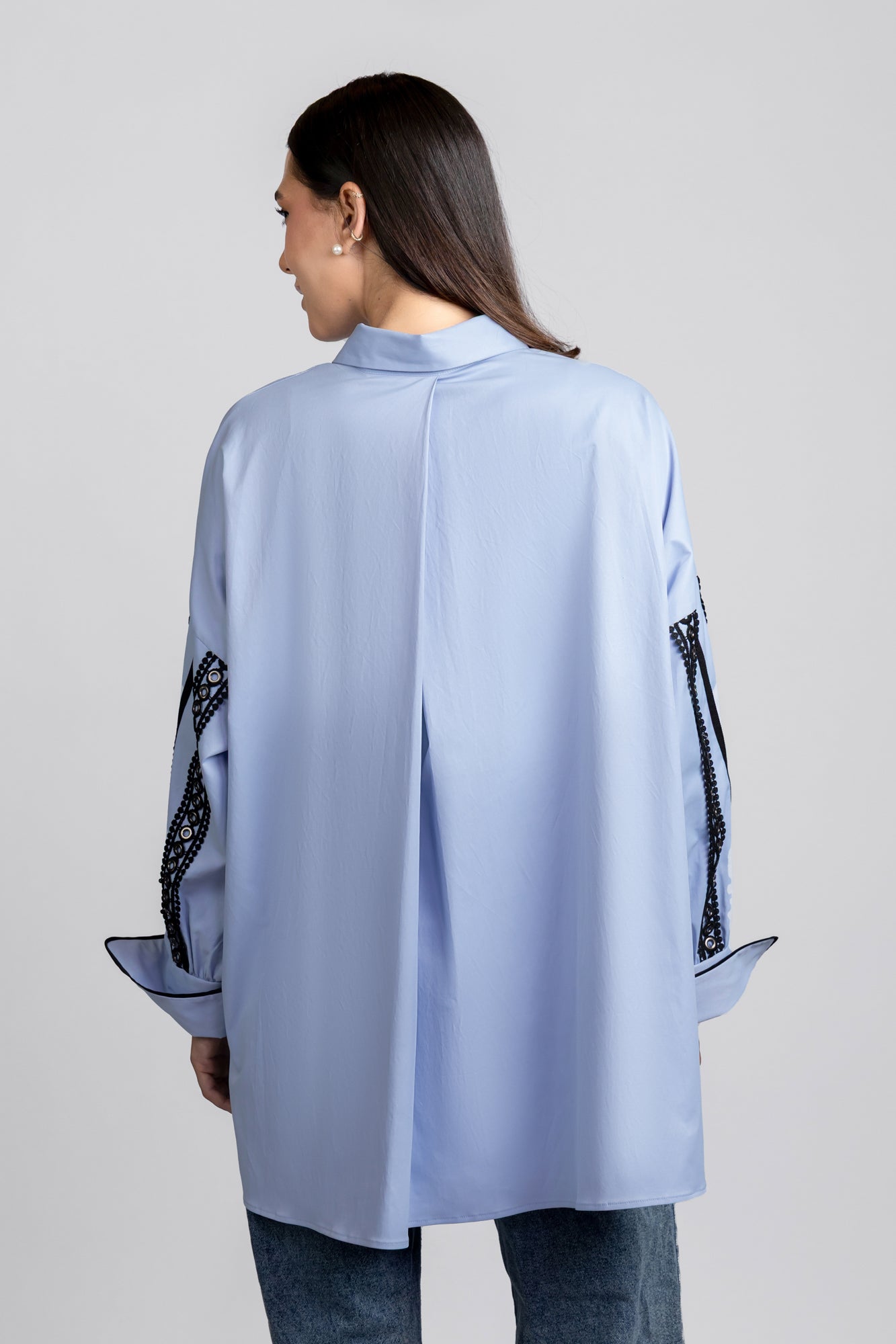 Light Blue Sleeve Detail Stretch Shirt