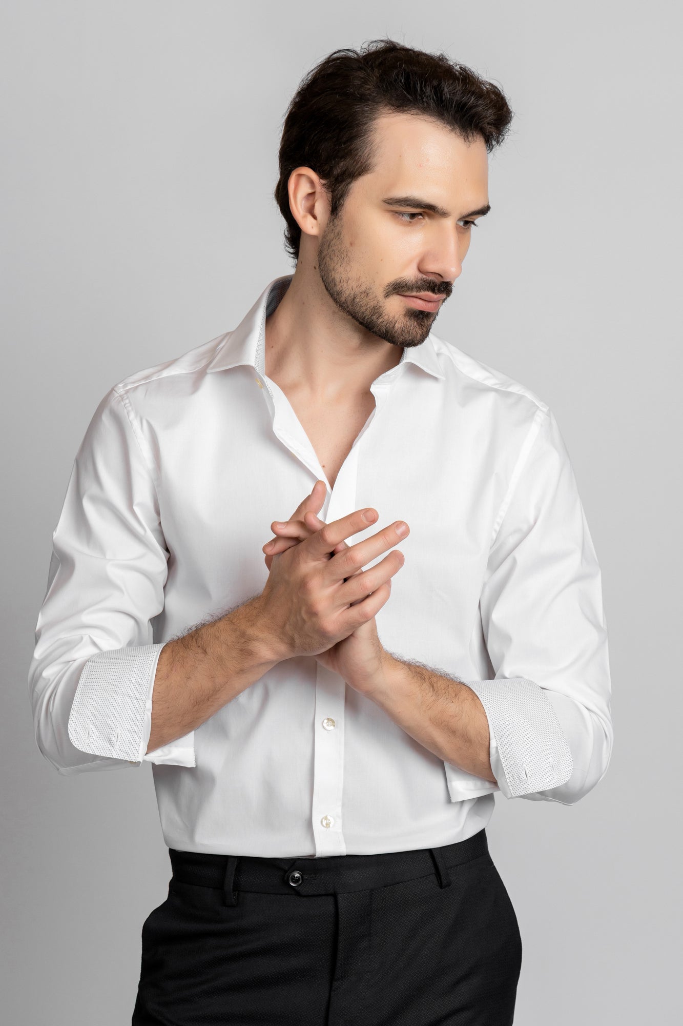 White Contrast Blue Stretch Shirt - Slim Fit