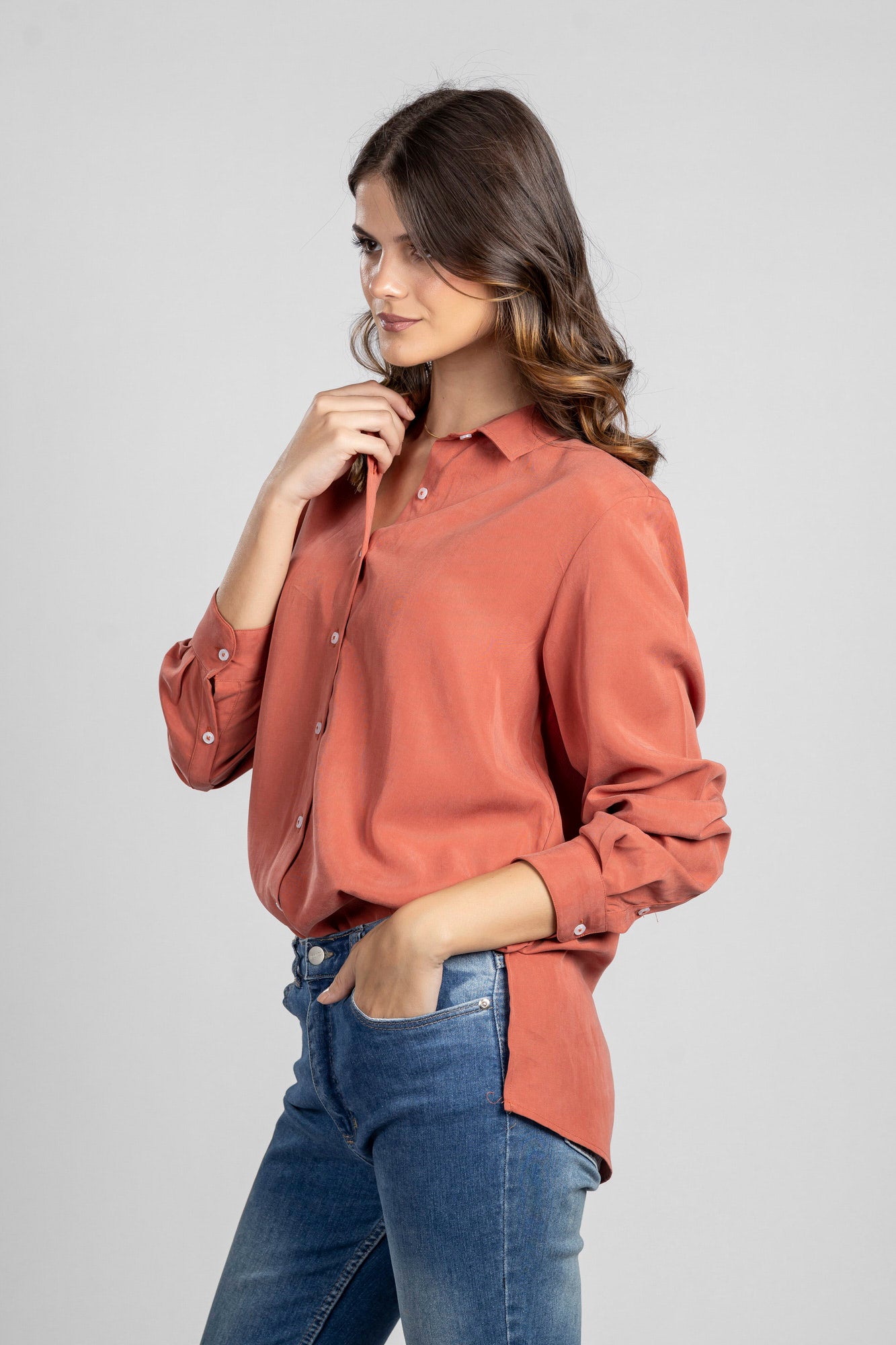 Brick Tencel Regular Fit Shirt