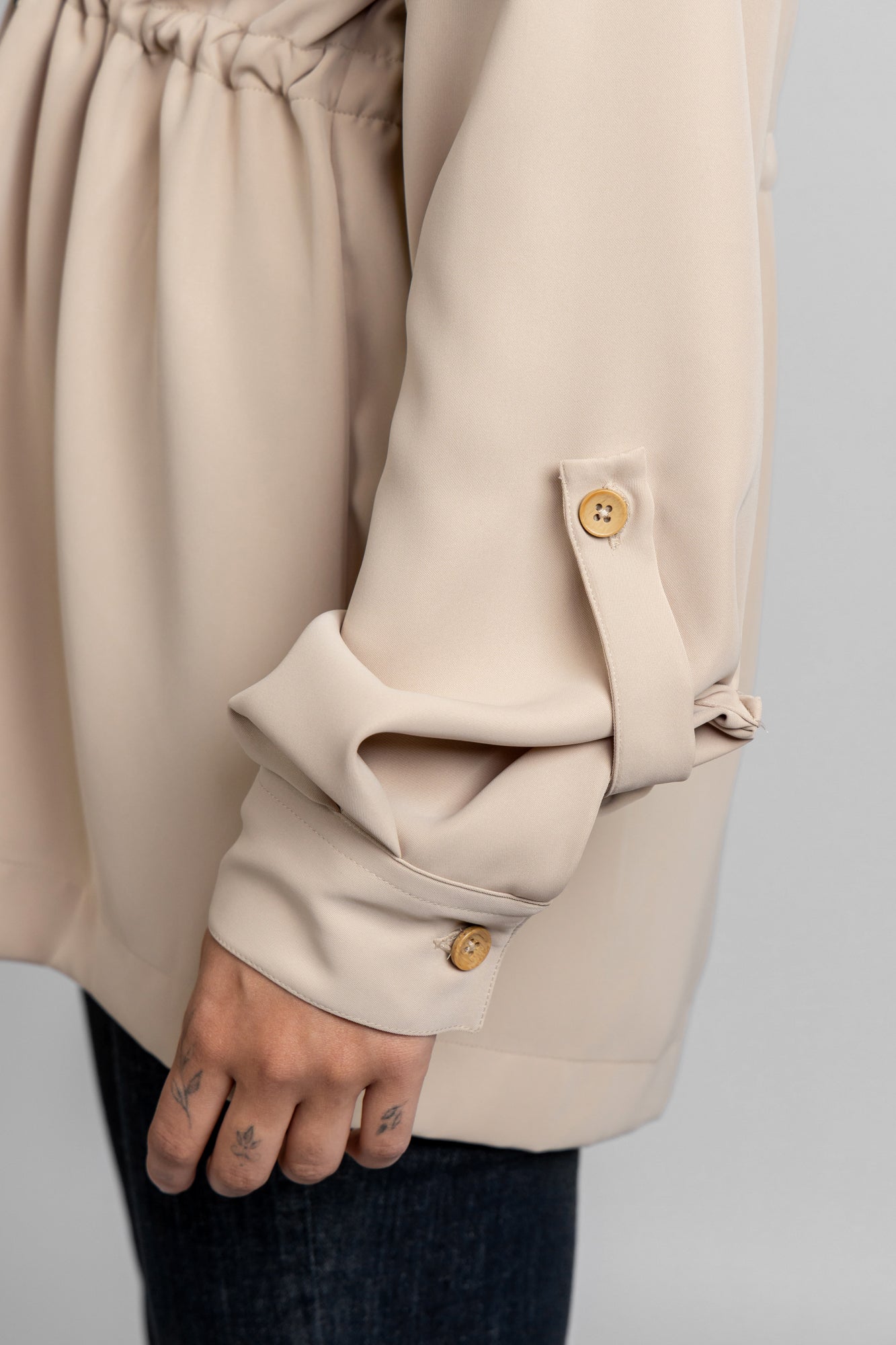 Beige Waist Tie Overshirt with Flap Pockets