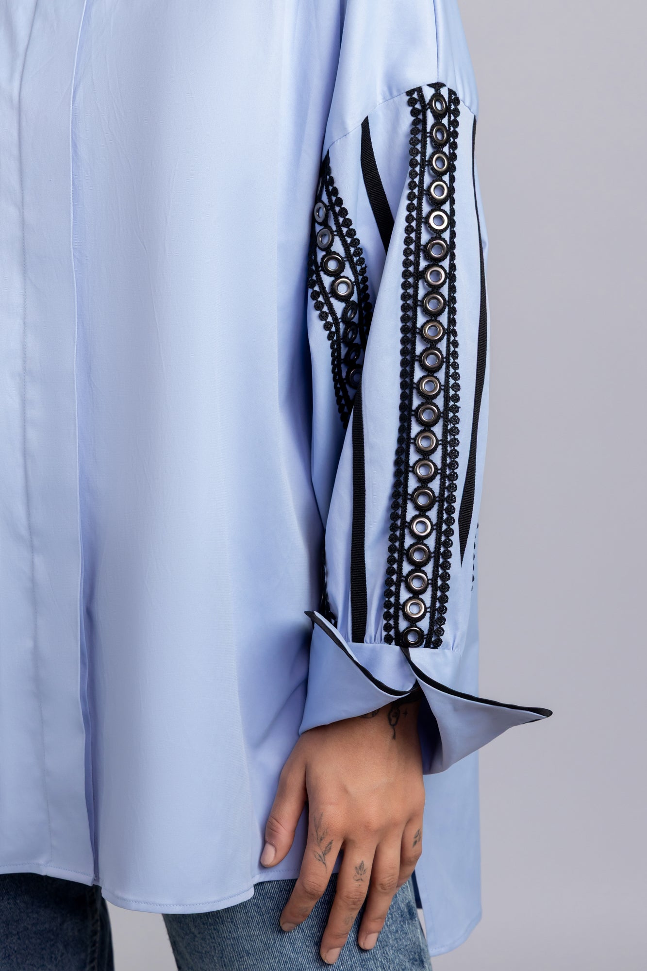 Light Blue Sleeve Detail Stretch Shirt