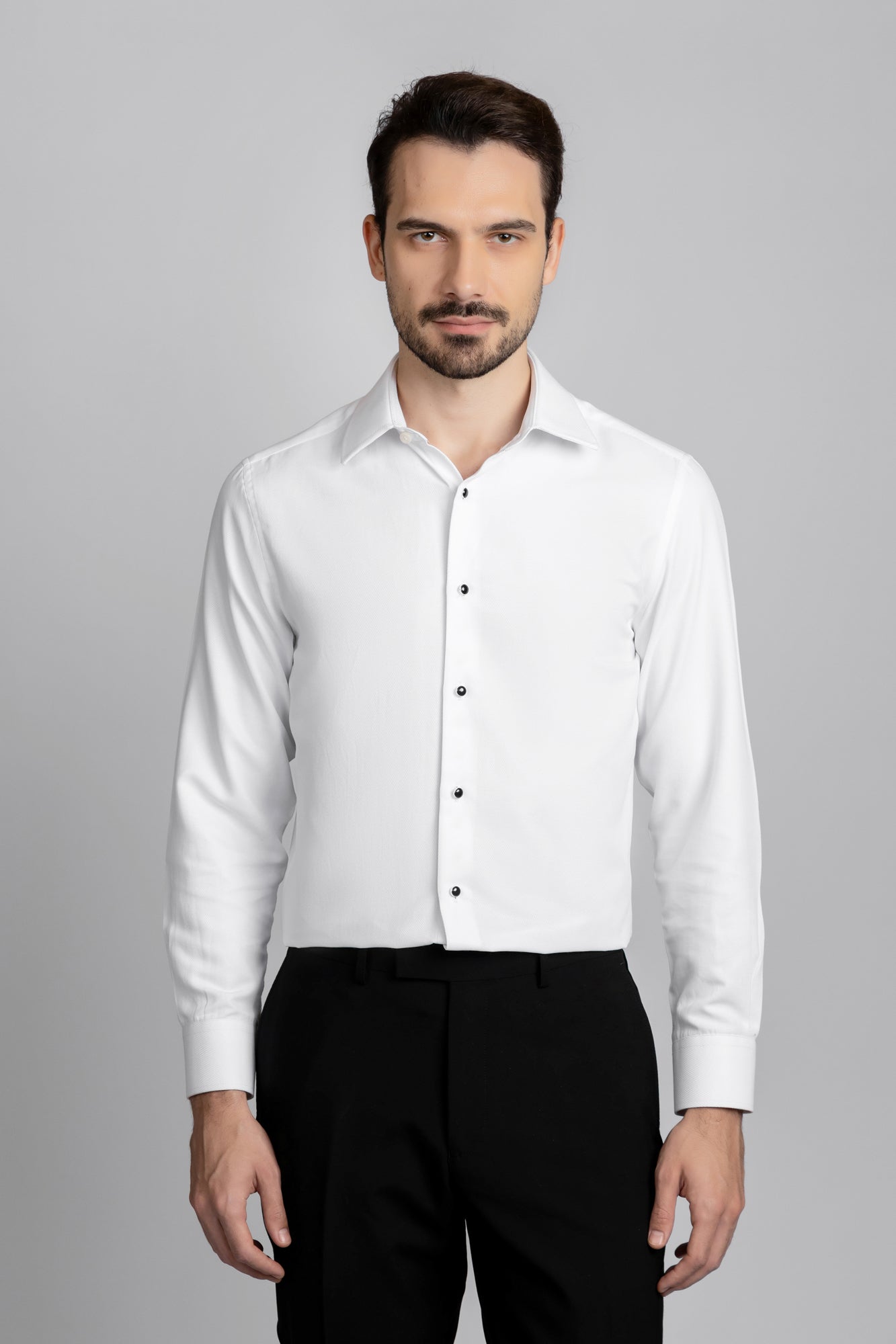 White Twill Tuxedo Shirt - Slim Fit