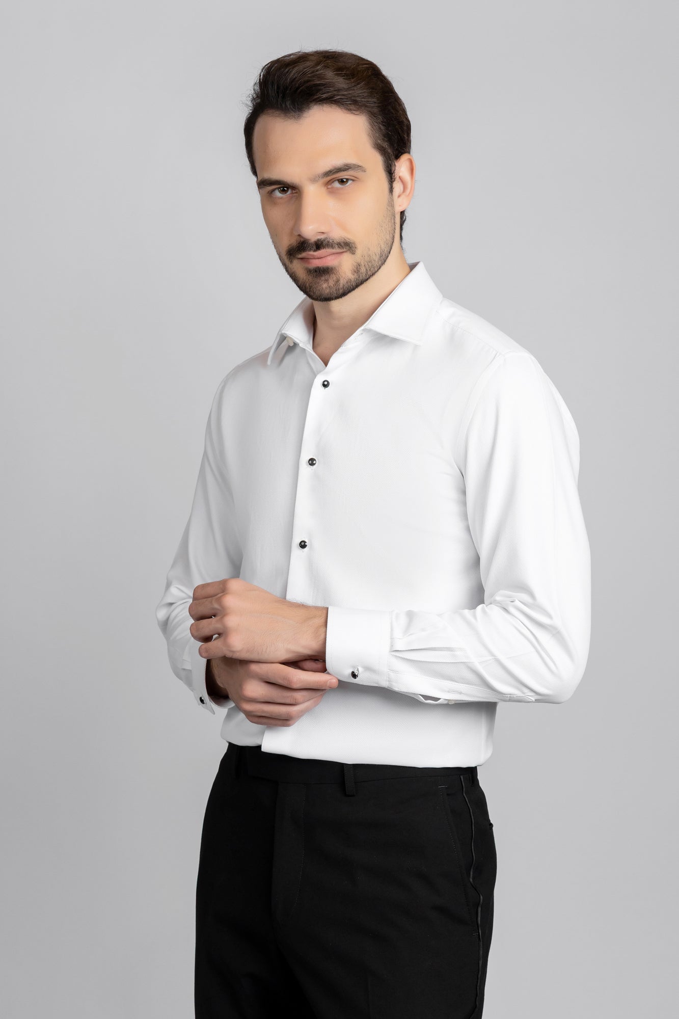 White Twill Tuxedo Shirt - Slim Fit