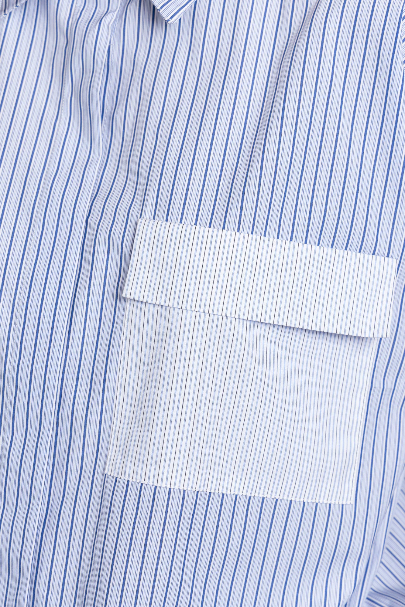 Blue Striped Patch-Work Shirt with Flap Pockets