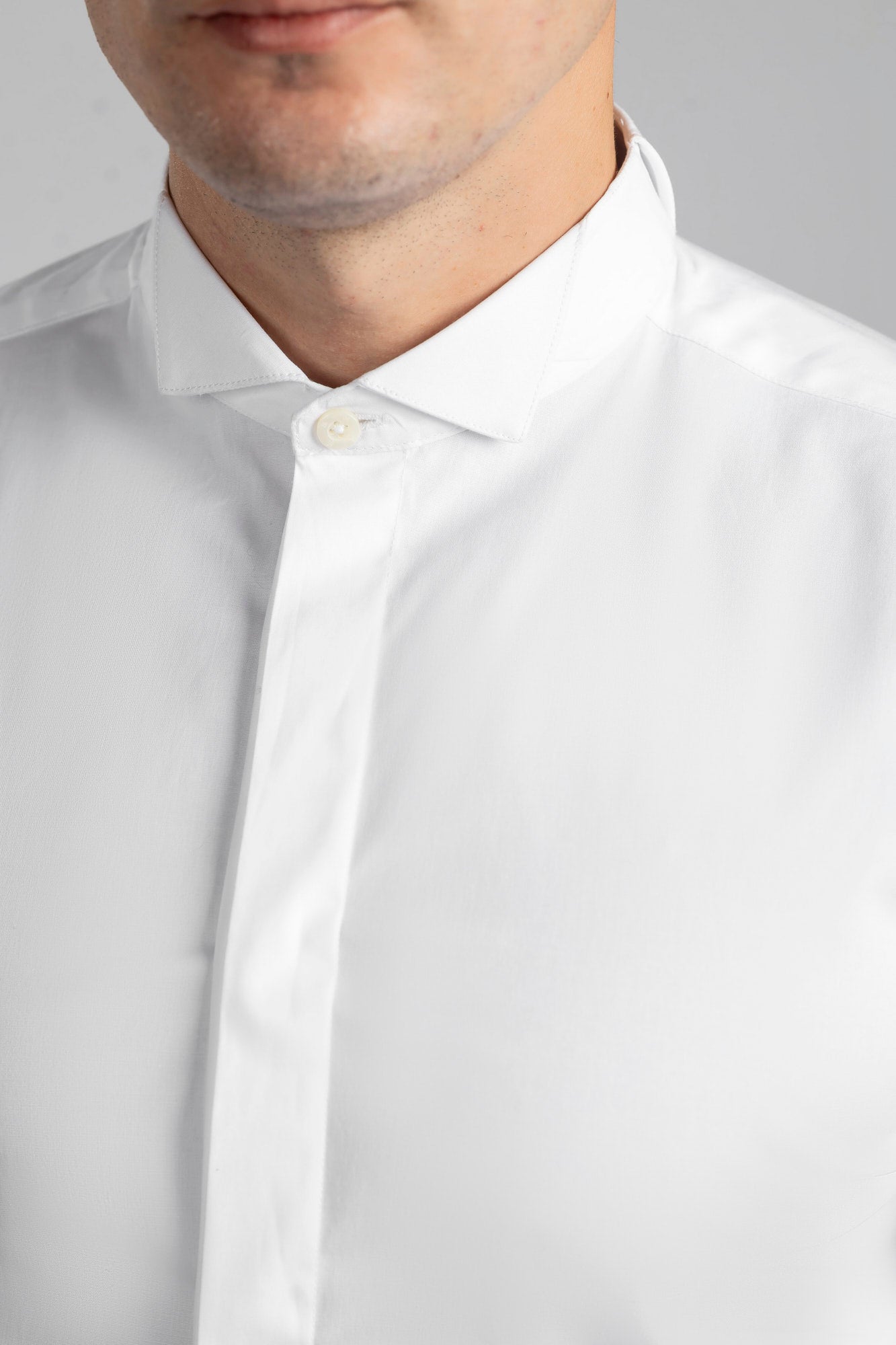 White Hidden Placket Tuxedo Shirt - Slim Fit