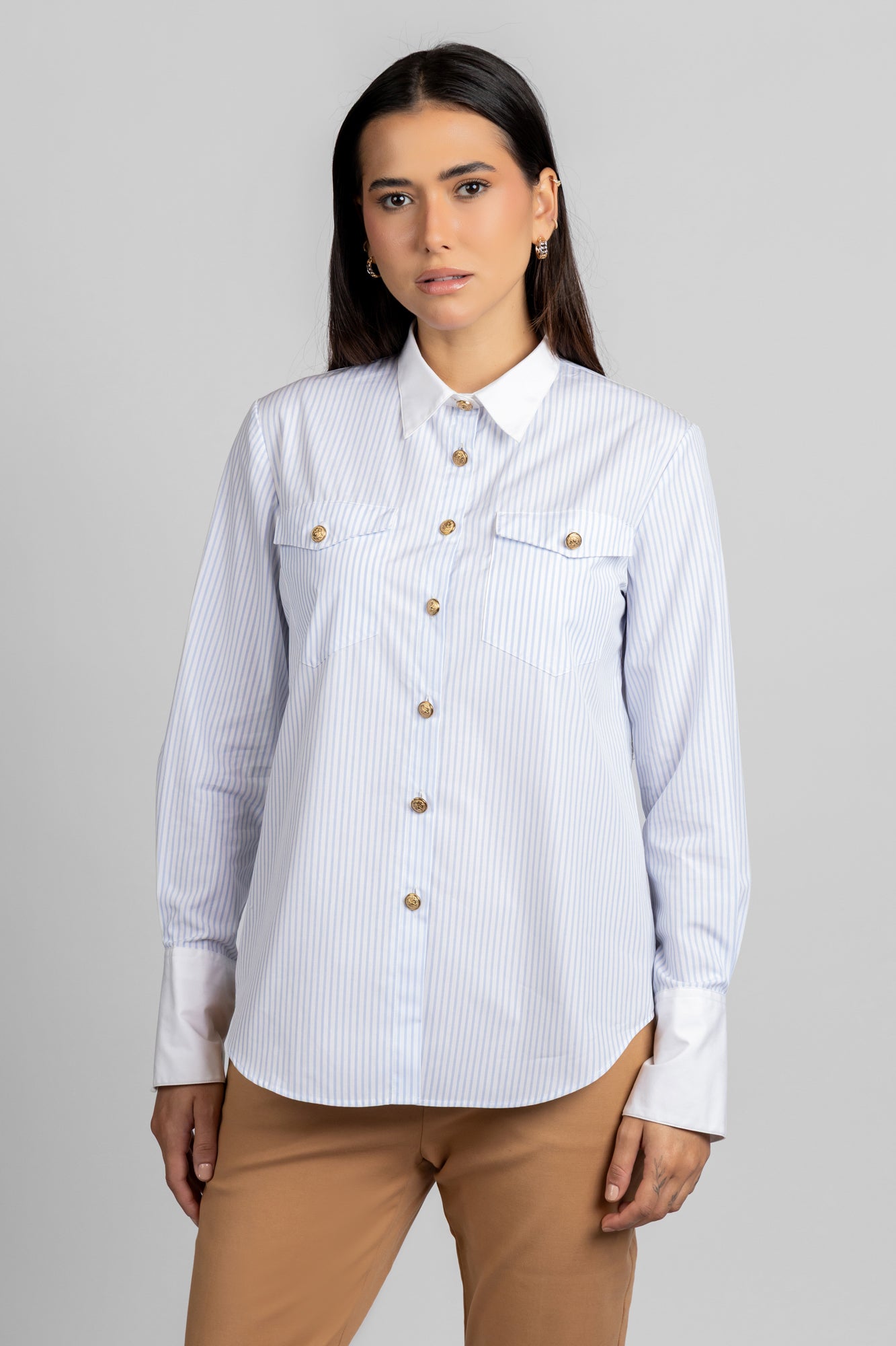 Light Blue Striped Poplin Contrast Shirt