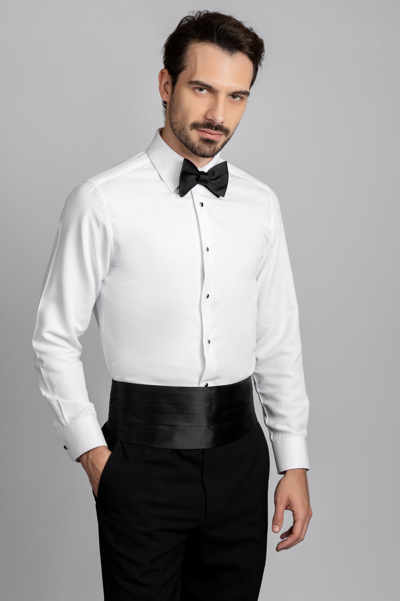 White Twill Tuxedo Shirt - Slim Fit