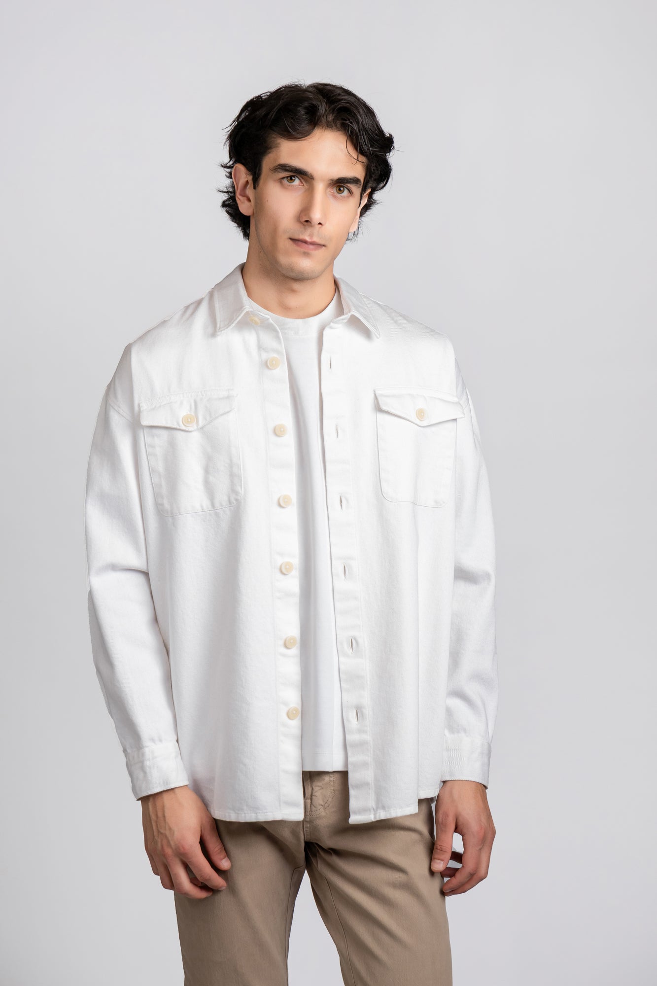 White Gaberdine Overshirt