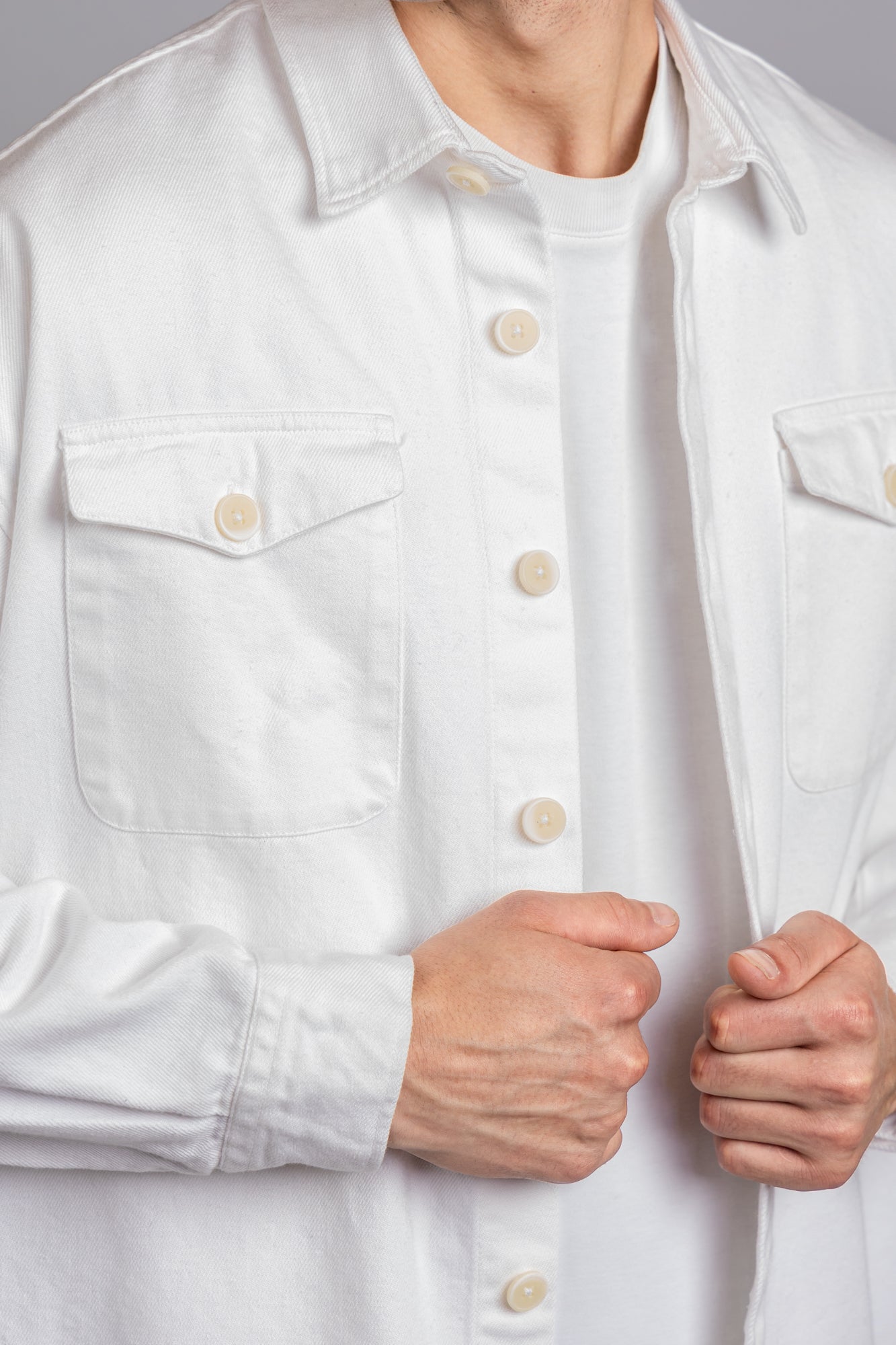 White Gaberdine Overshirt
