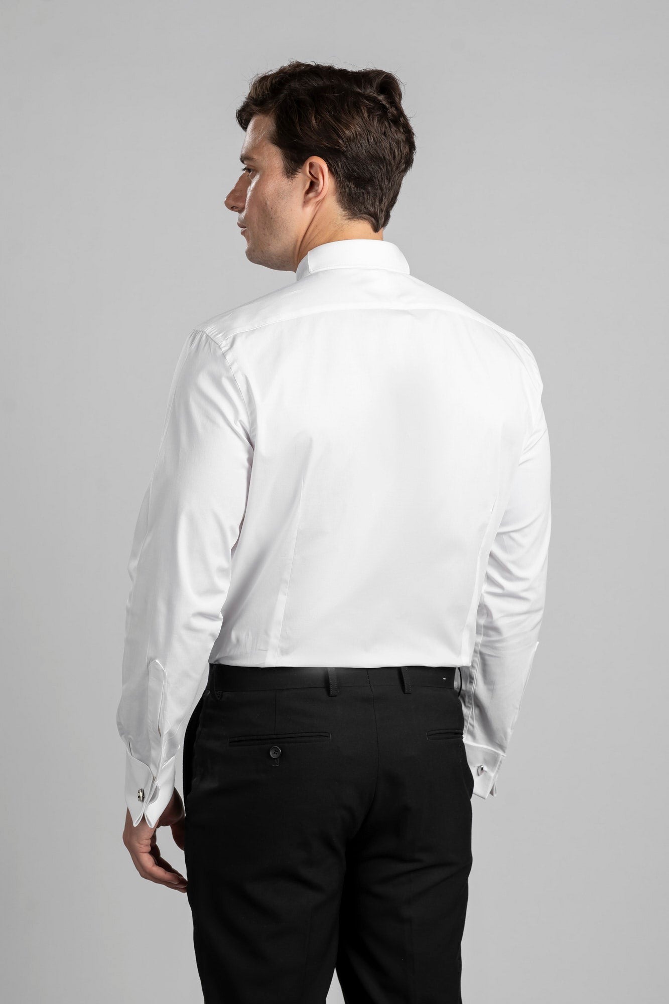 White Hidden Placket Tuxedo Shirt - Slim Fit
