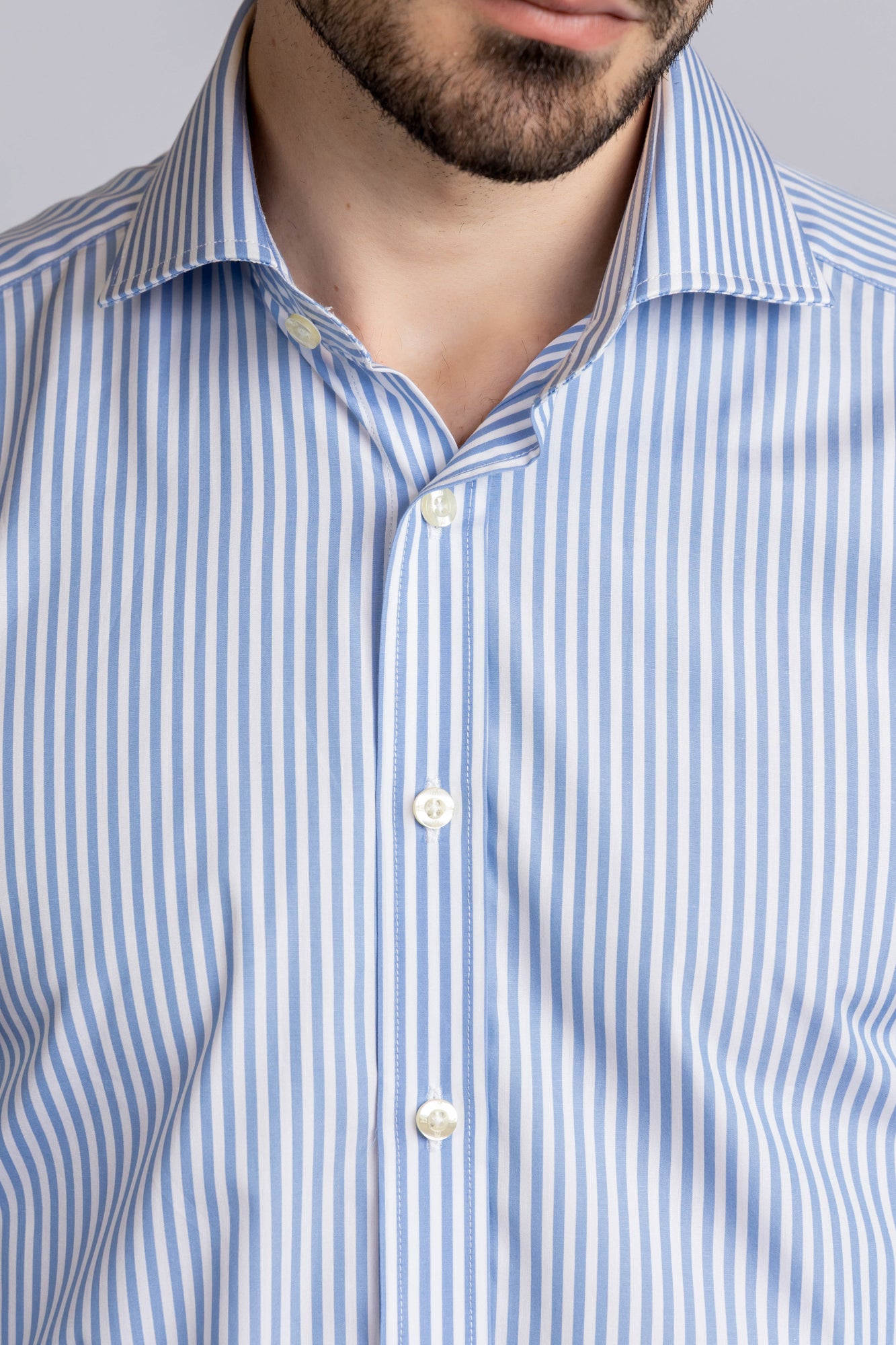 Sky Blue Striped Poplin Shirt - Regular Fit