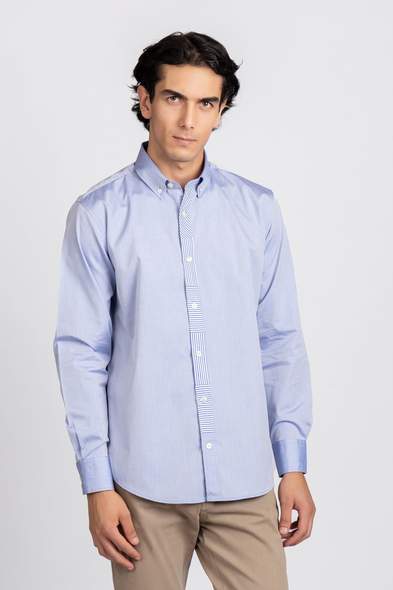 Blue Oxford Patch-Placket Shirt