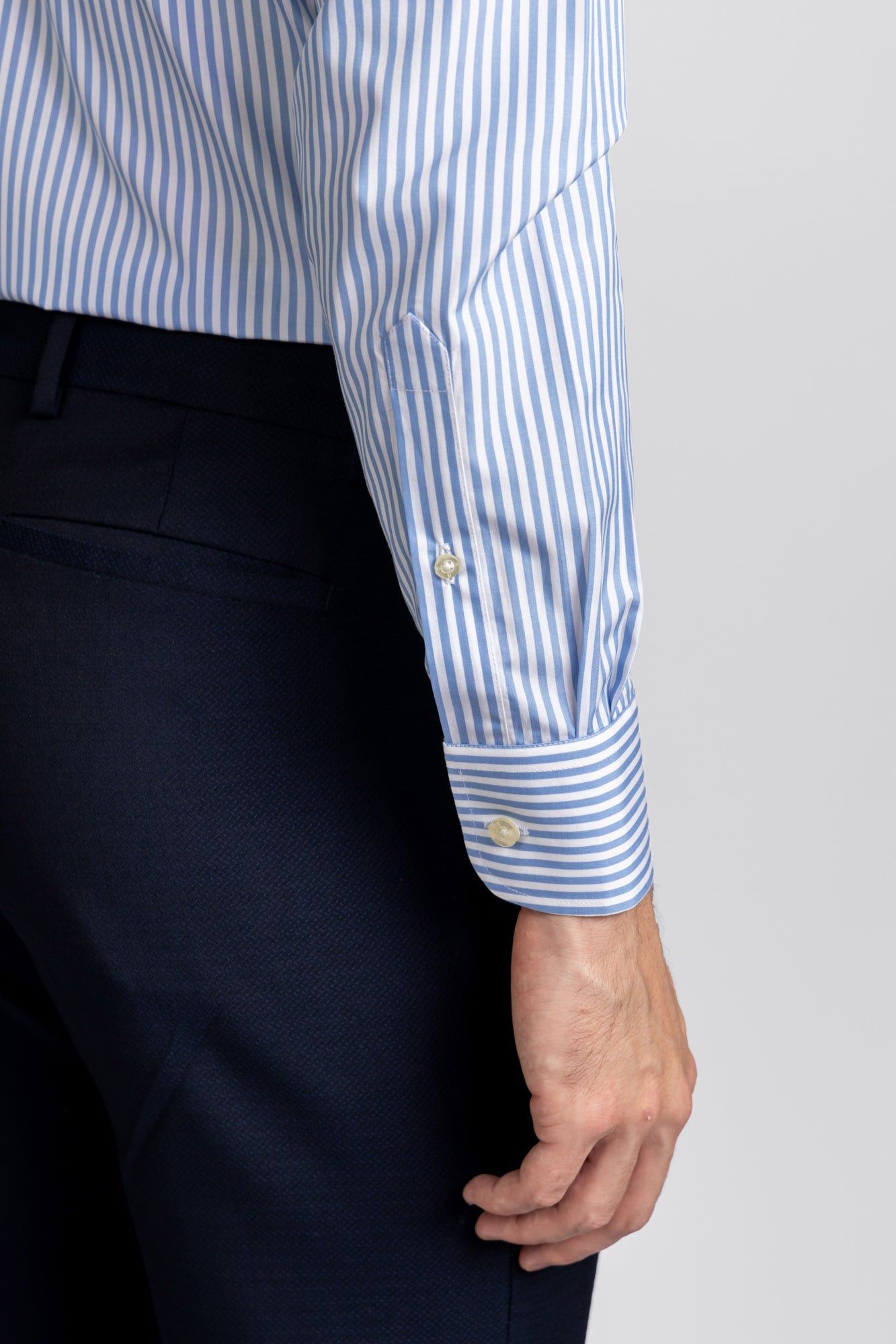 Sky Blue Striped Poplin Shirt - Regular Fit