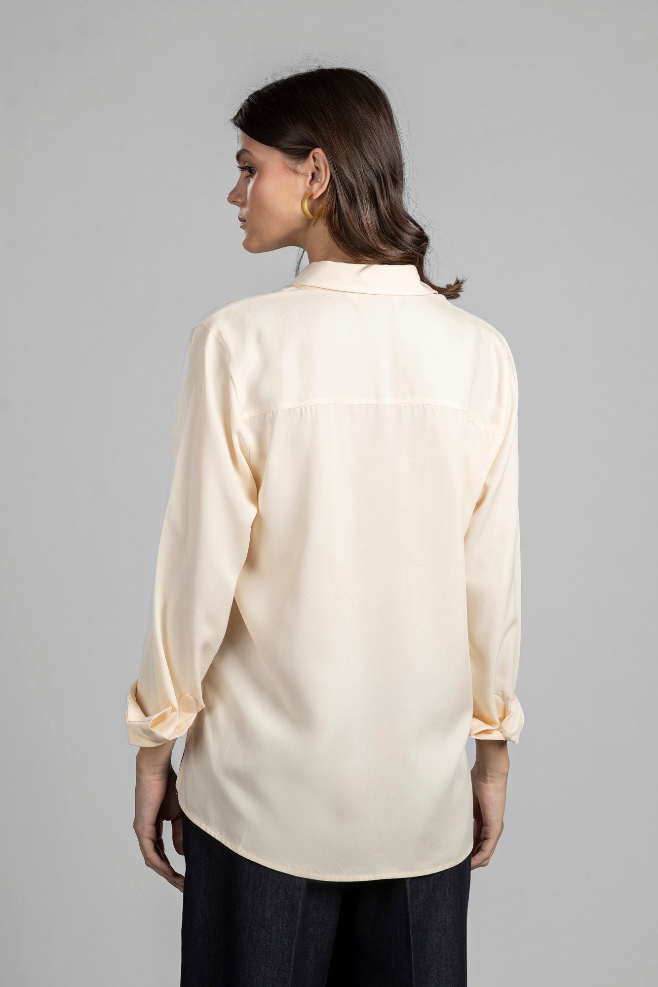Cream Tencel Regular Fit Shirt