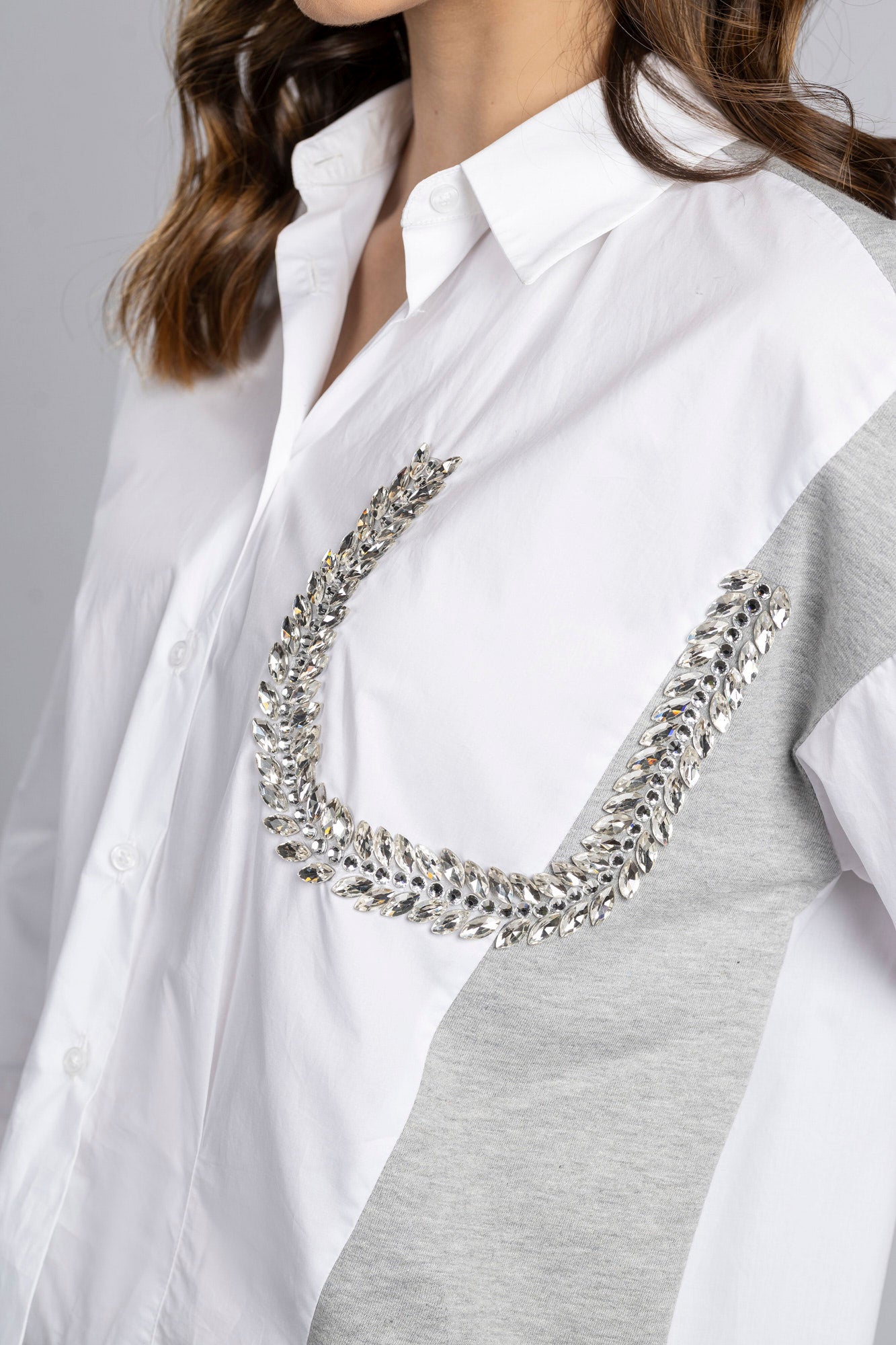 White Patchwork Knit Shirt