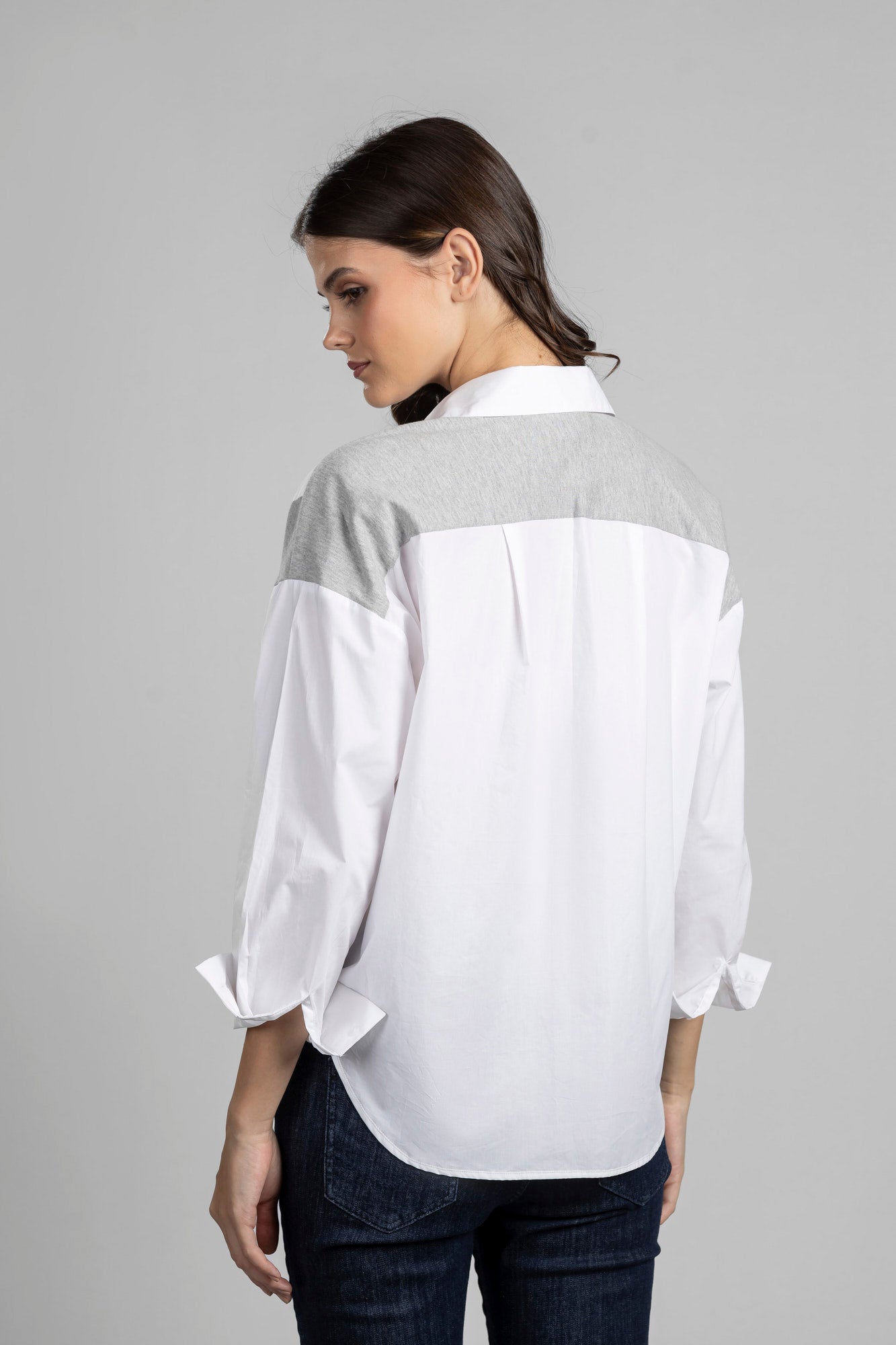 White Patchwork Knit Shirt