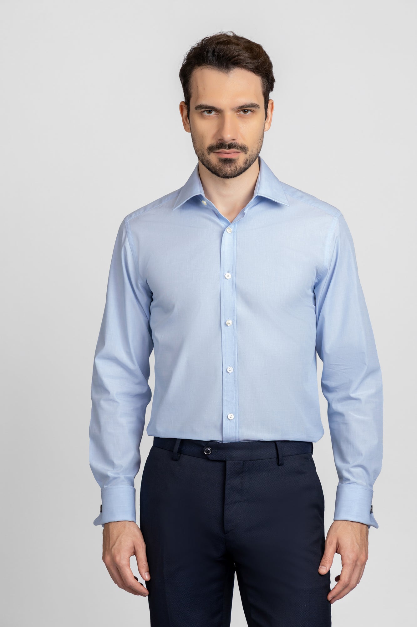 Light Blue Filafil Double Cuff Shirt - Regular Fit