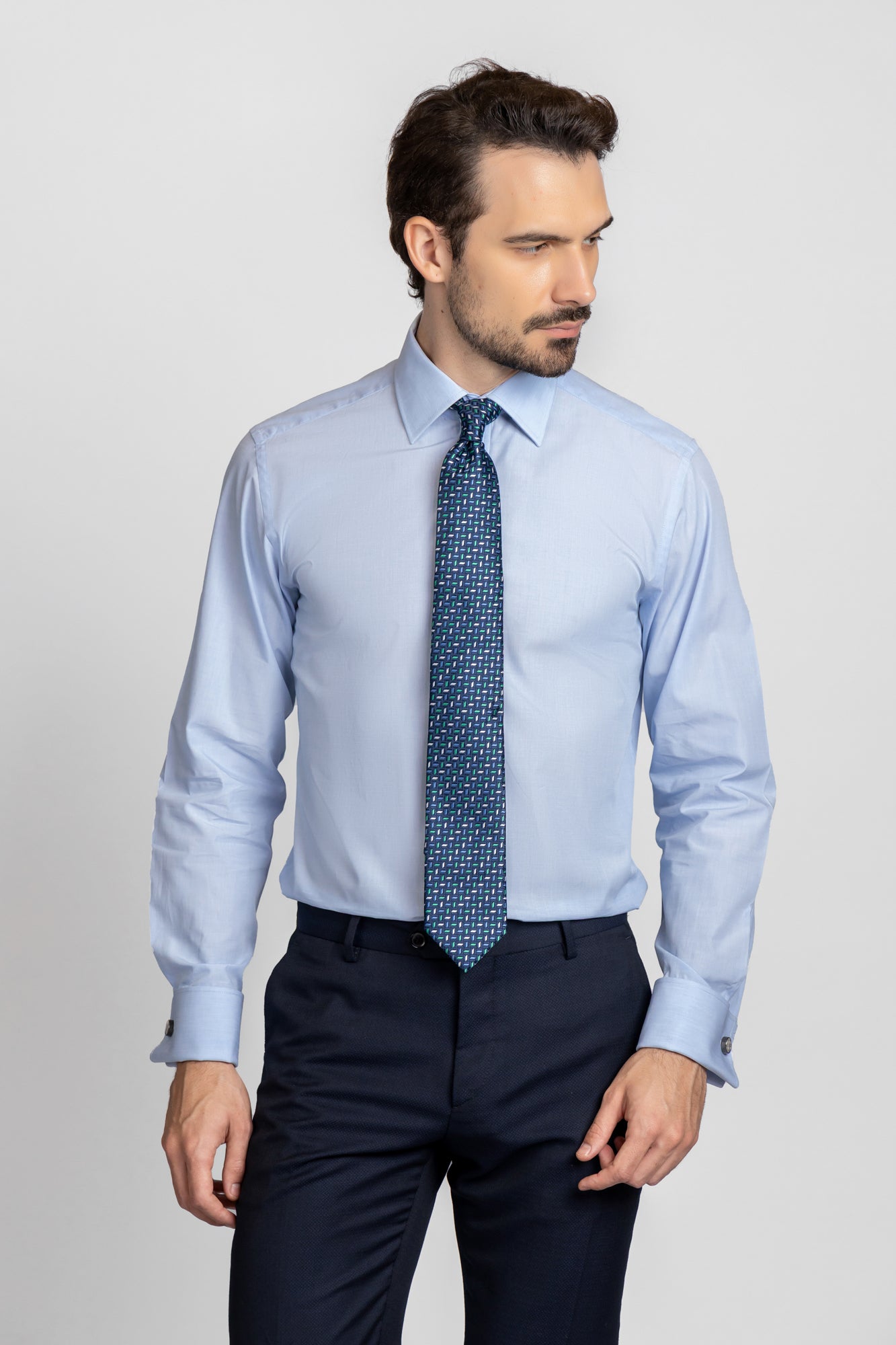 Light Blue Filafil Double Cuff Shirt - Regular Fit