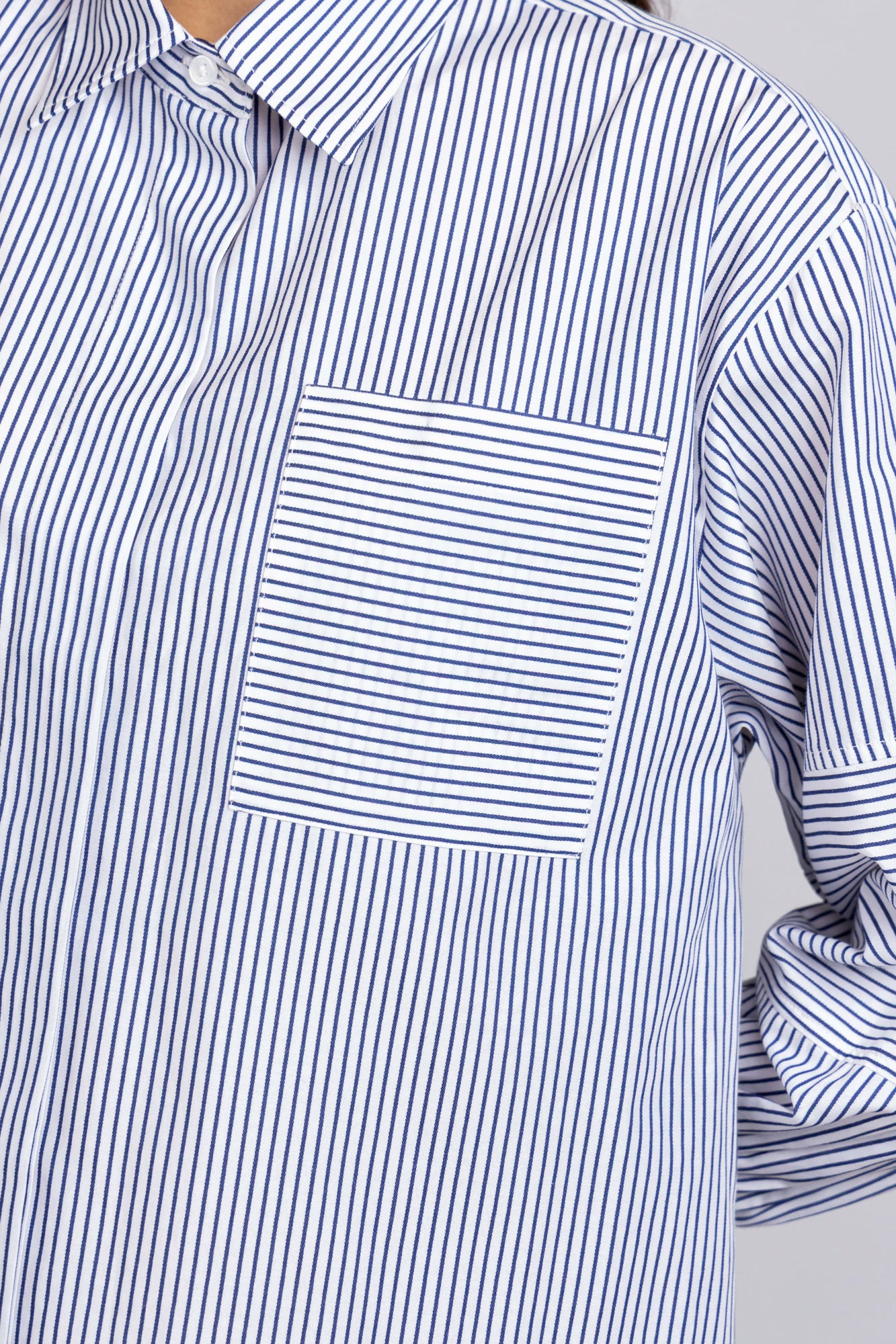 Blue Striped Sleeve Patch Shirt