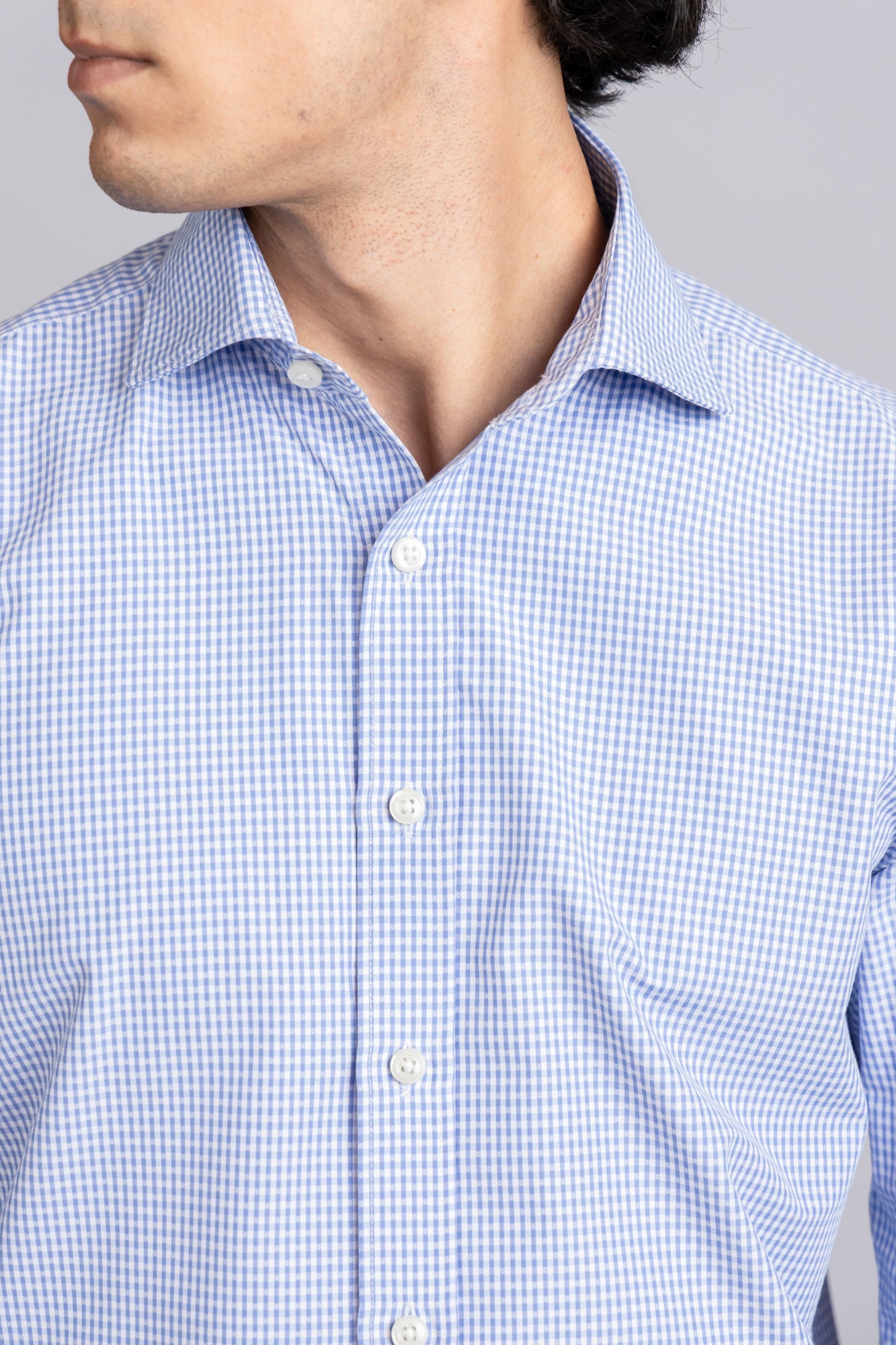 Light Blue Dobby Check Shirt