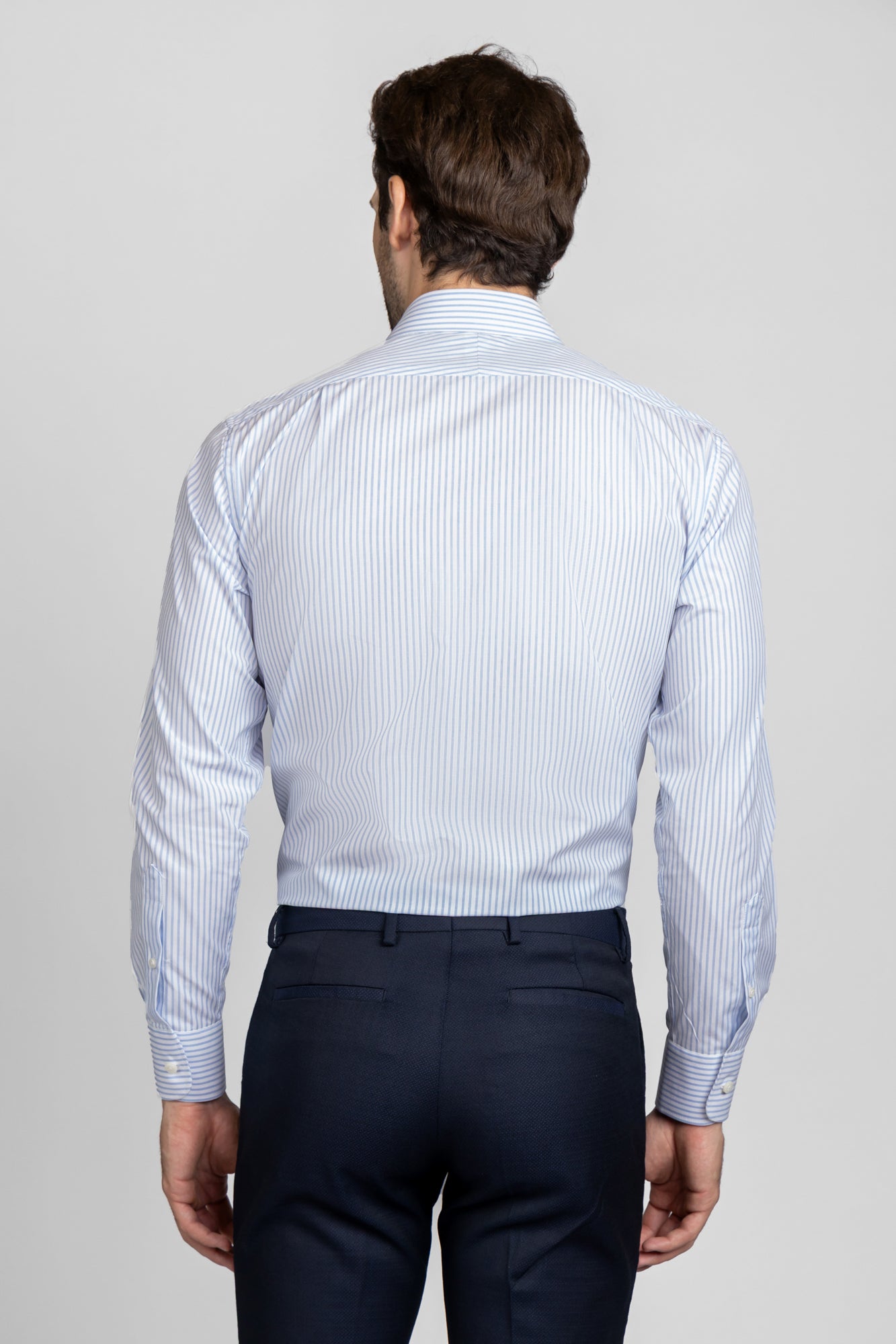 Light Blue Striped Poplin Shirt - Regular Fit