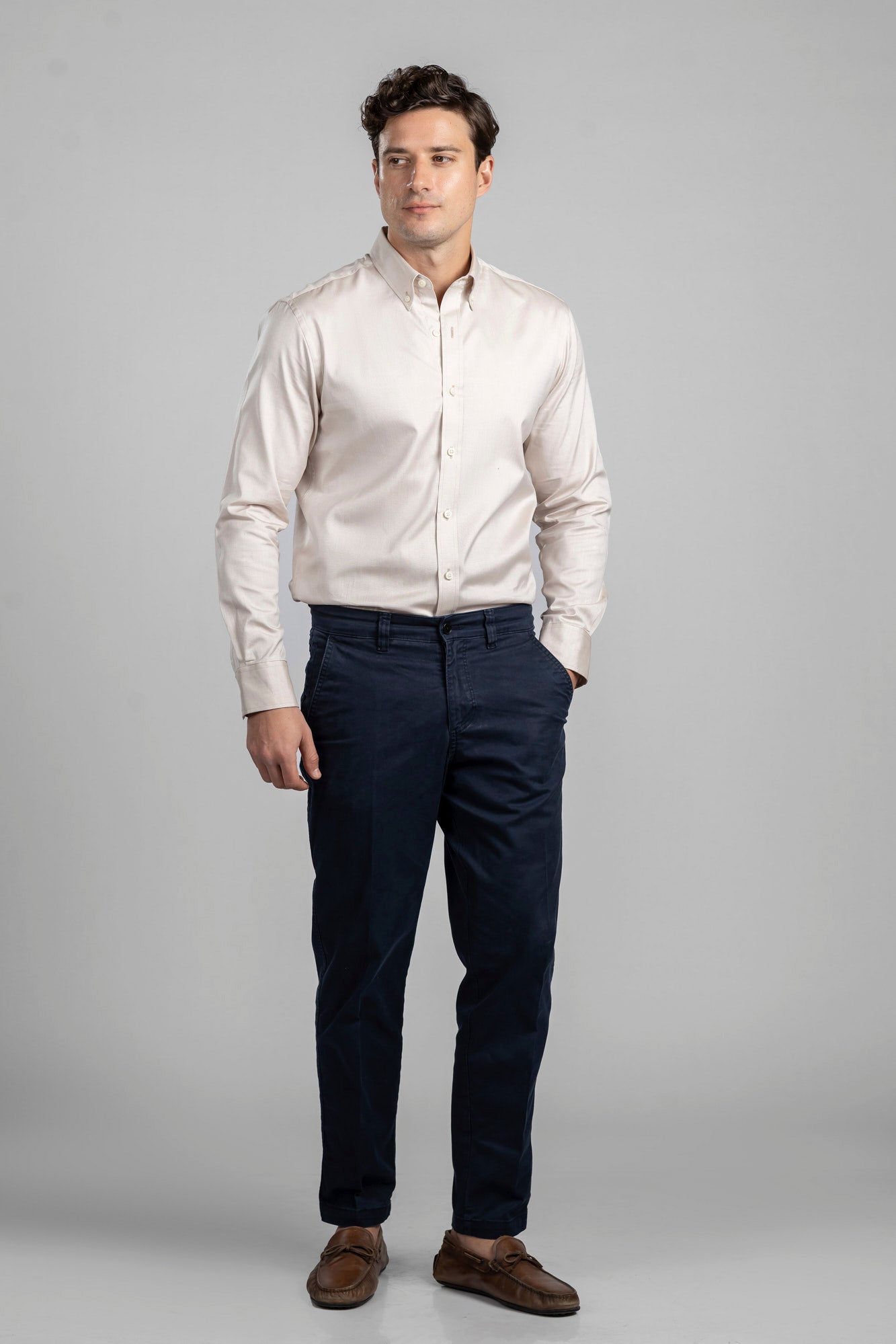 Beige Oxford Button-Down Shirt