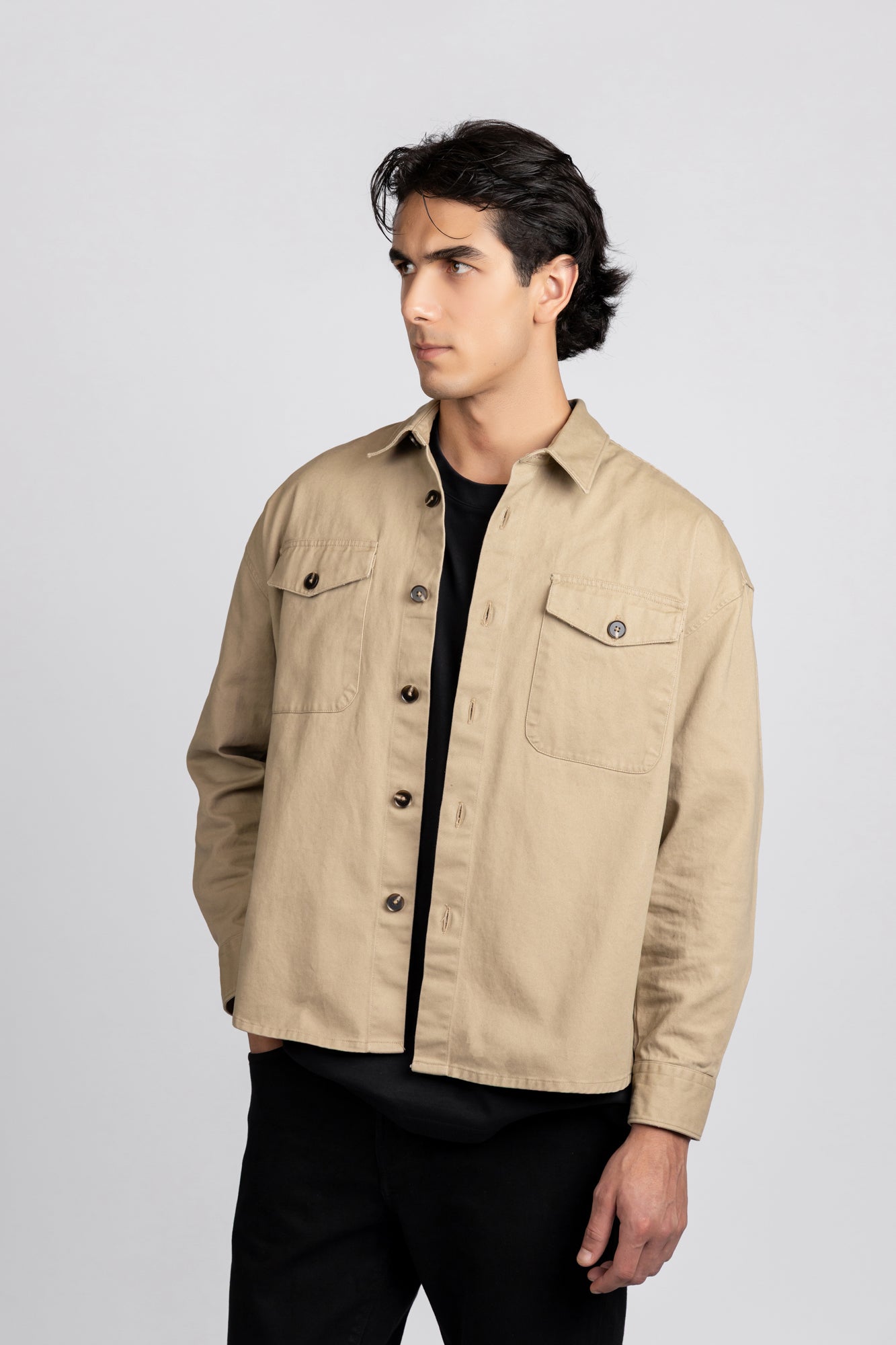 Beige Gaberdine Overshirt