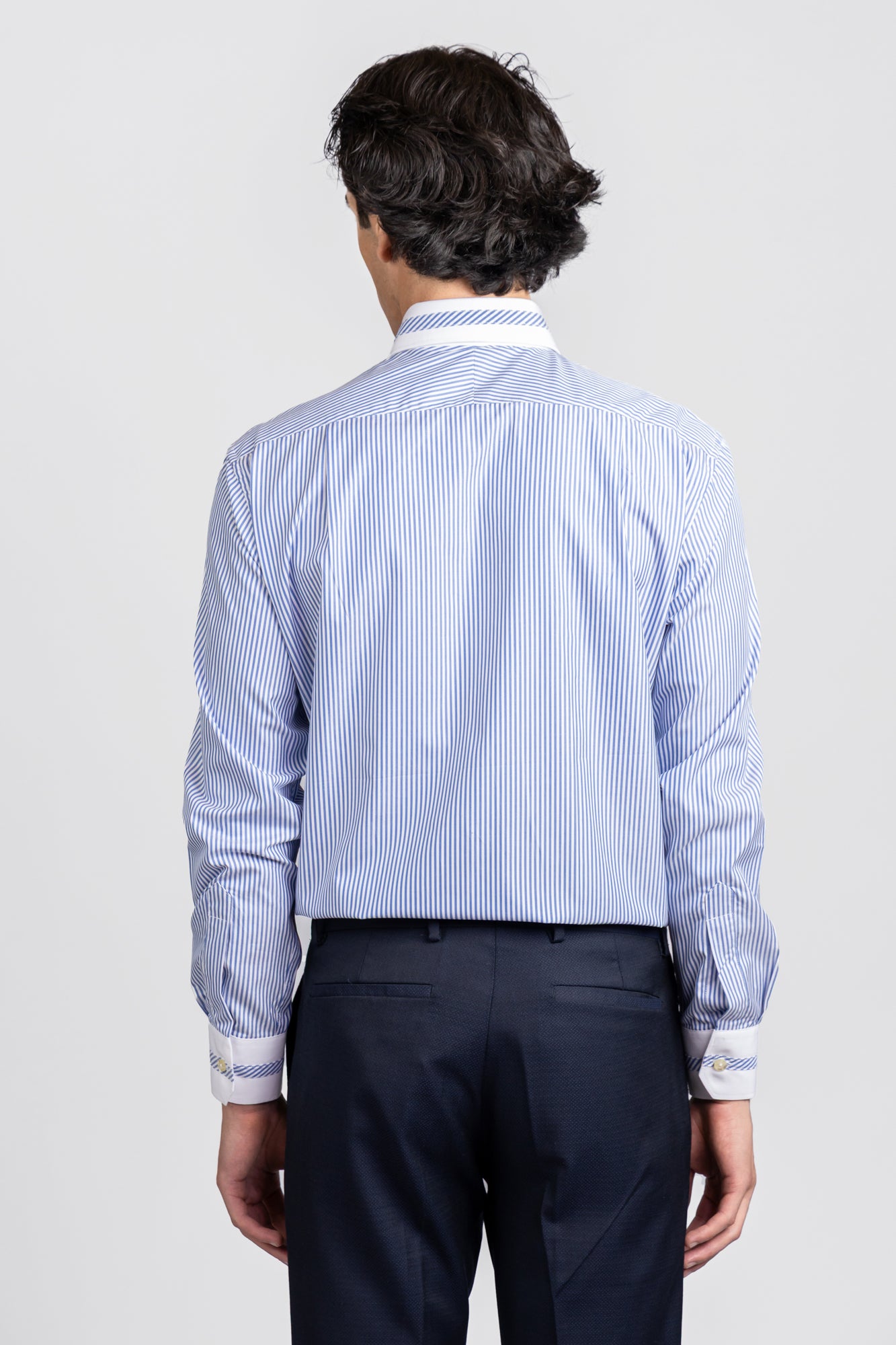 Blue Striped Contrast Patch-Work Shirt - Regular Fit