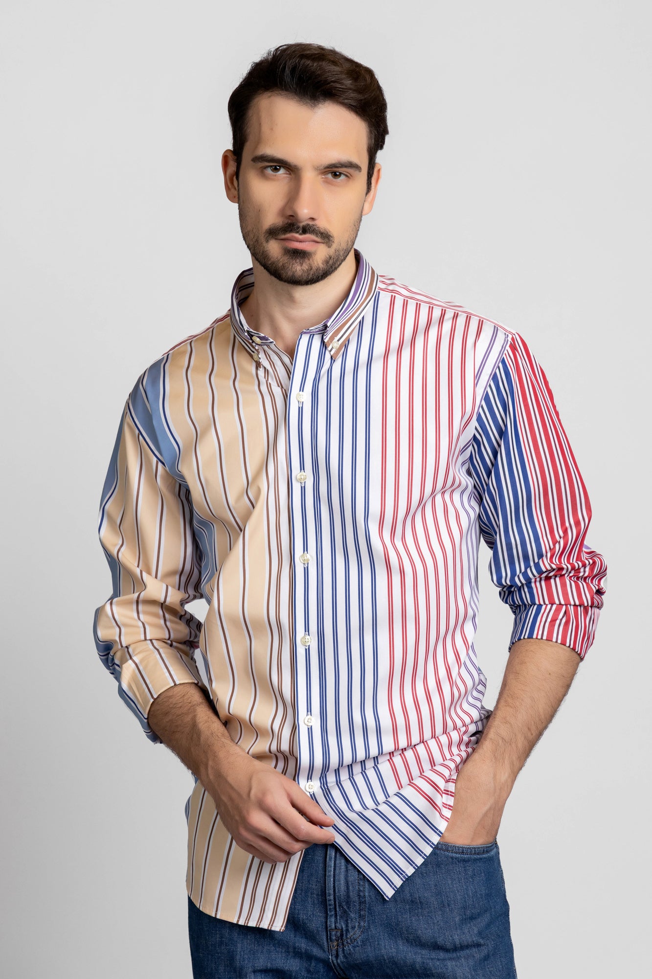 Multi-Color Striped Poplin Shirt
