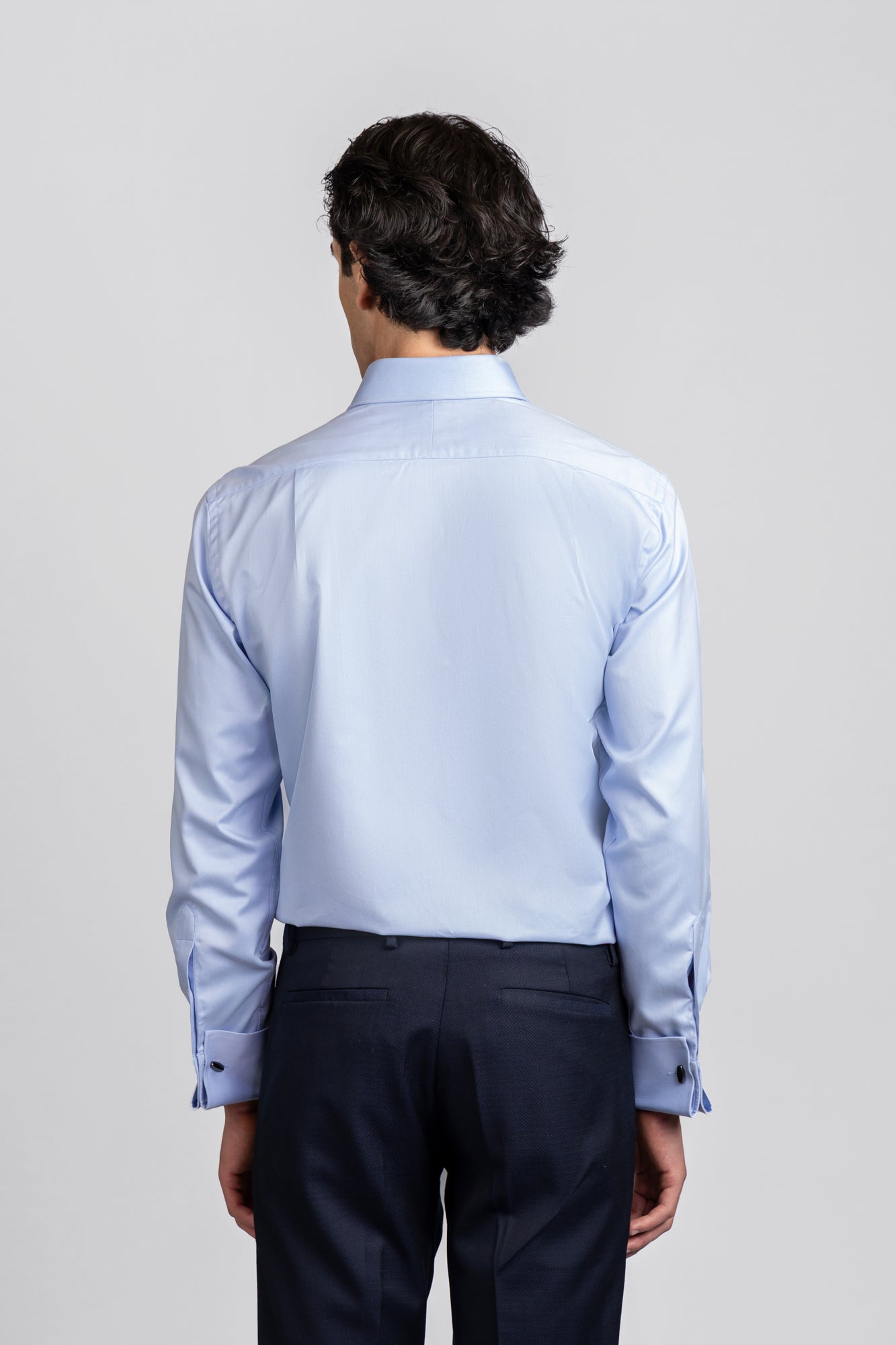 Light Blue Herringbone Double Cuff Non-Iron Shirt - Regular Fit