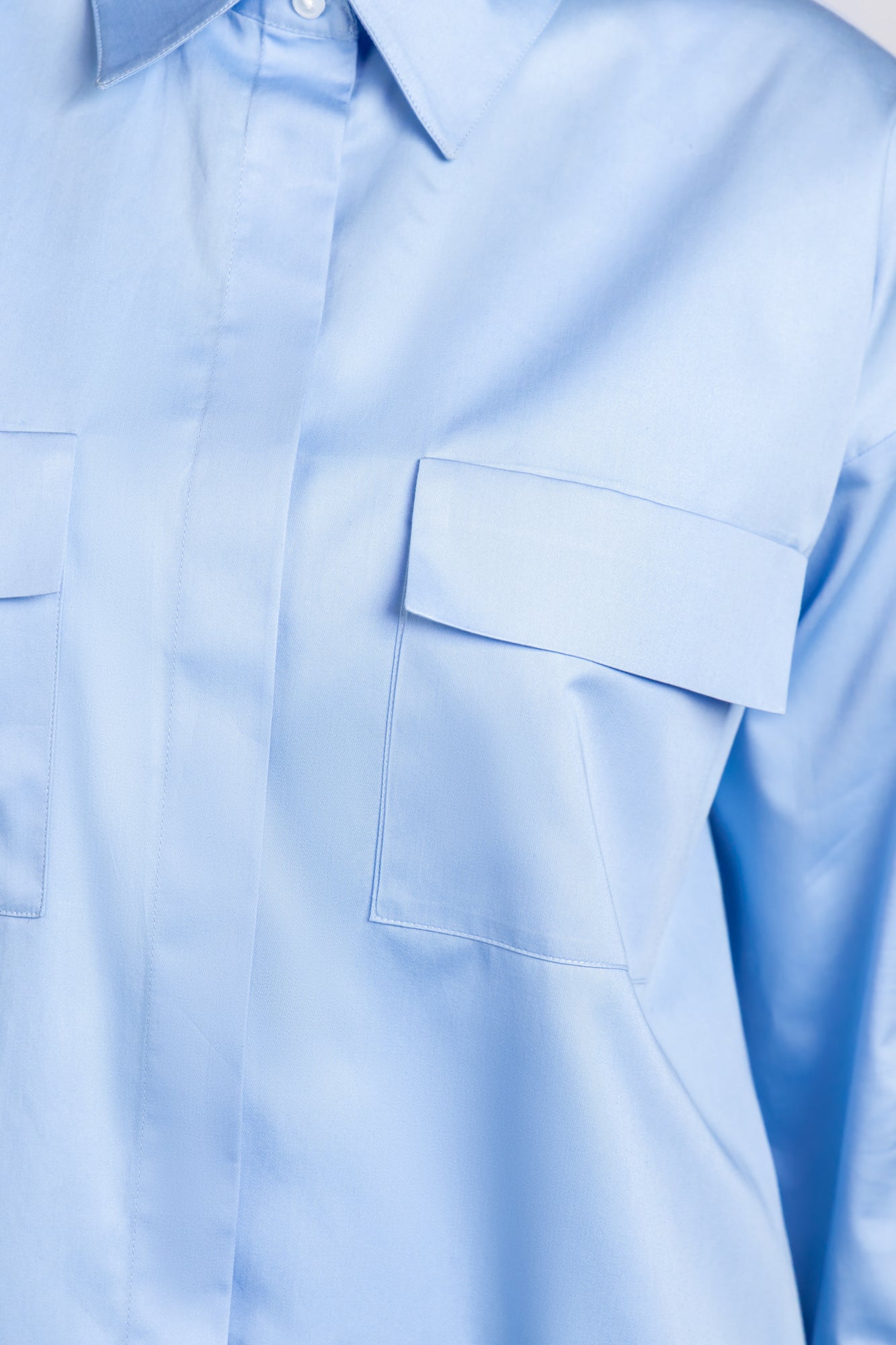 Light Blue Twill Shirt with Flap Pockets