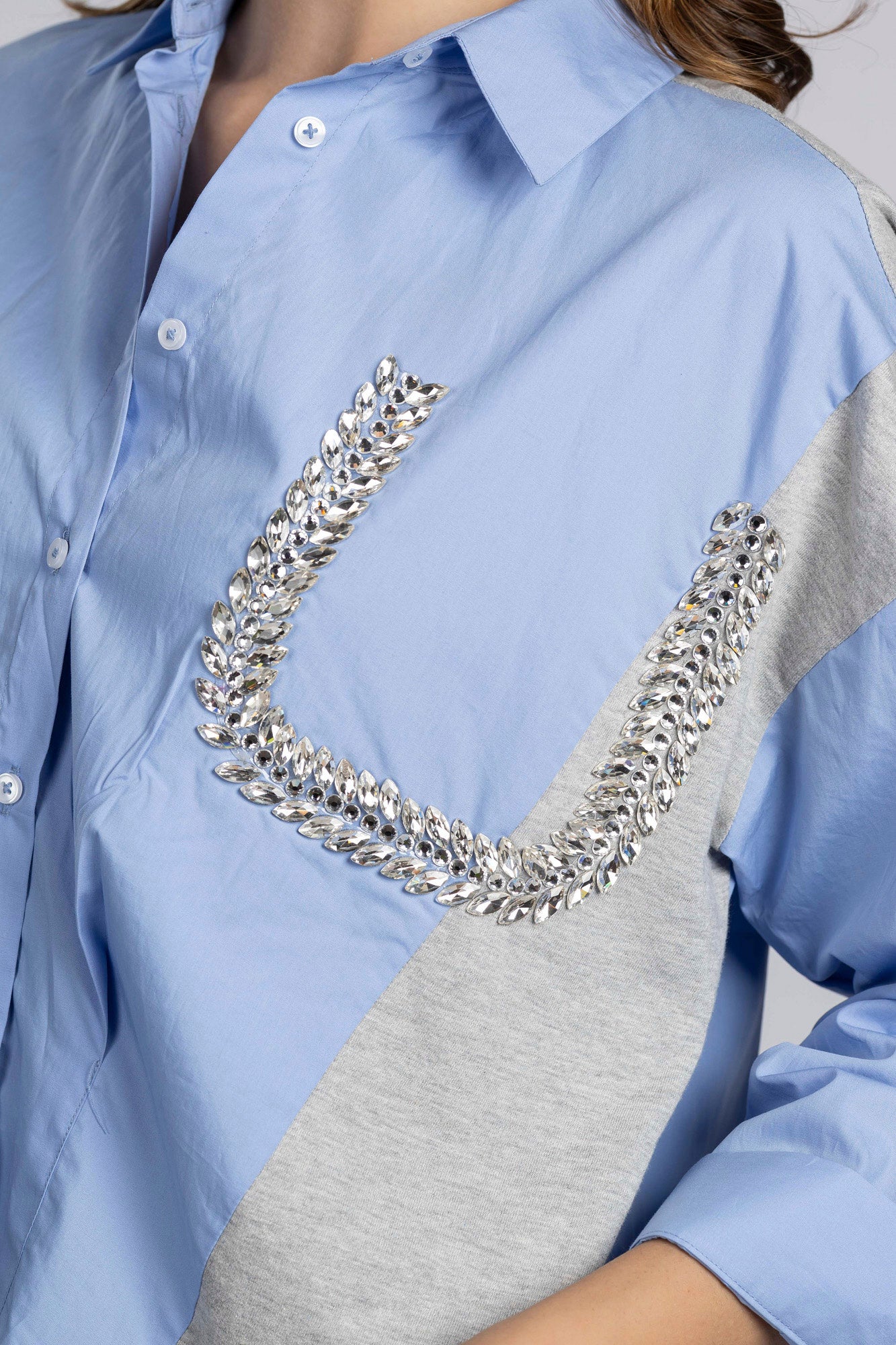 Blue Patchwork Knit Shirt