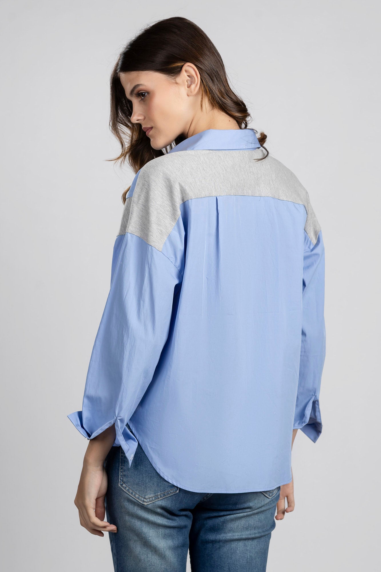 Blue Patchwork Knit Shirt