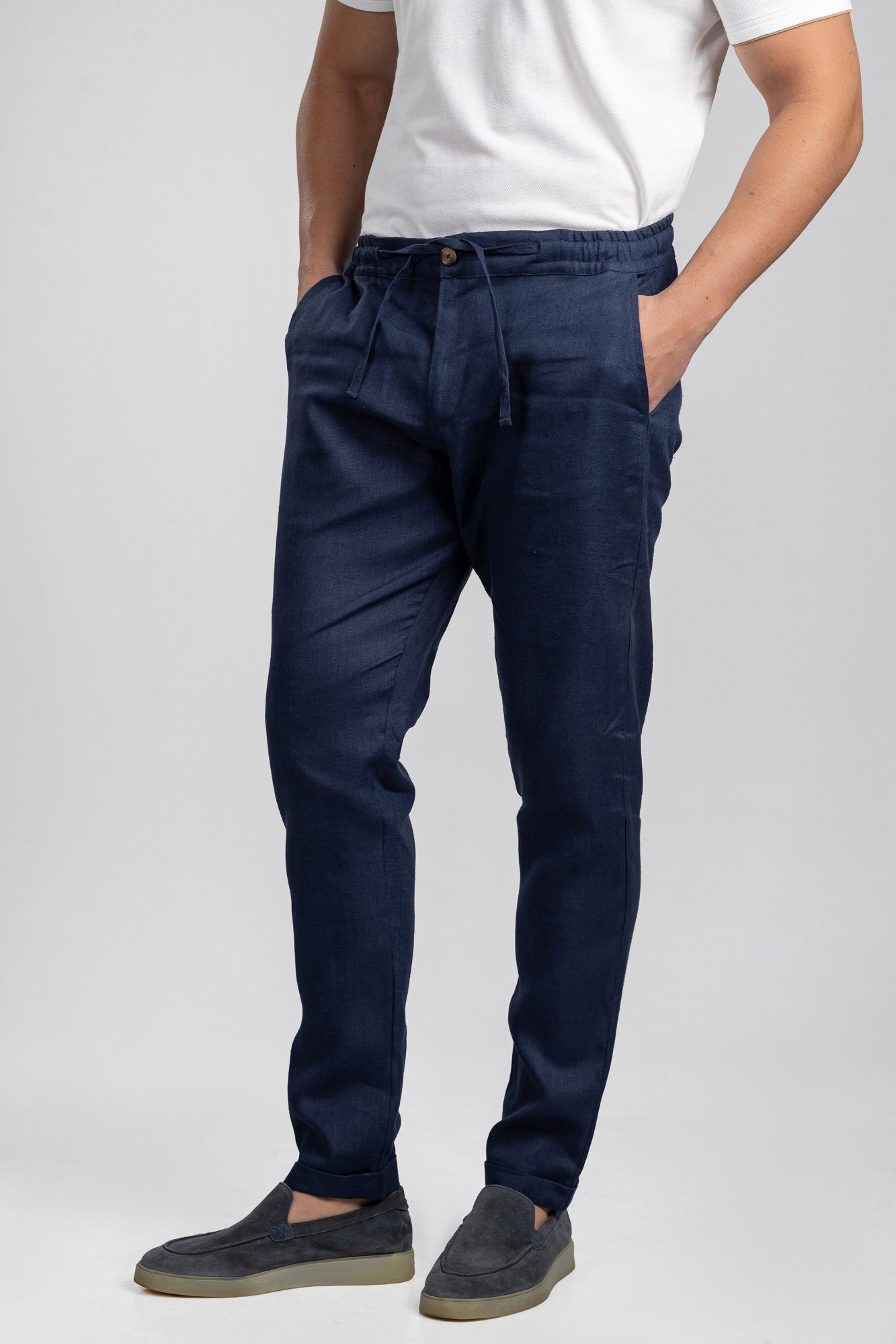 Navy Pure Linen Pants