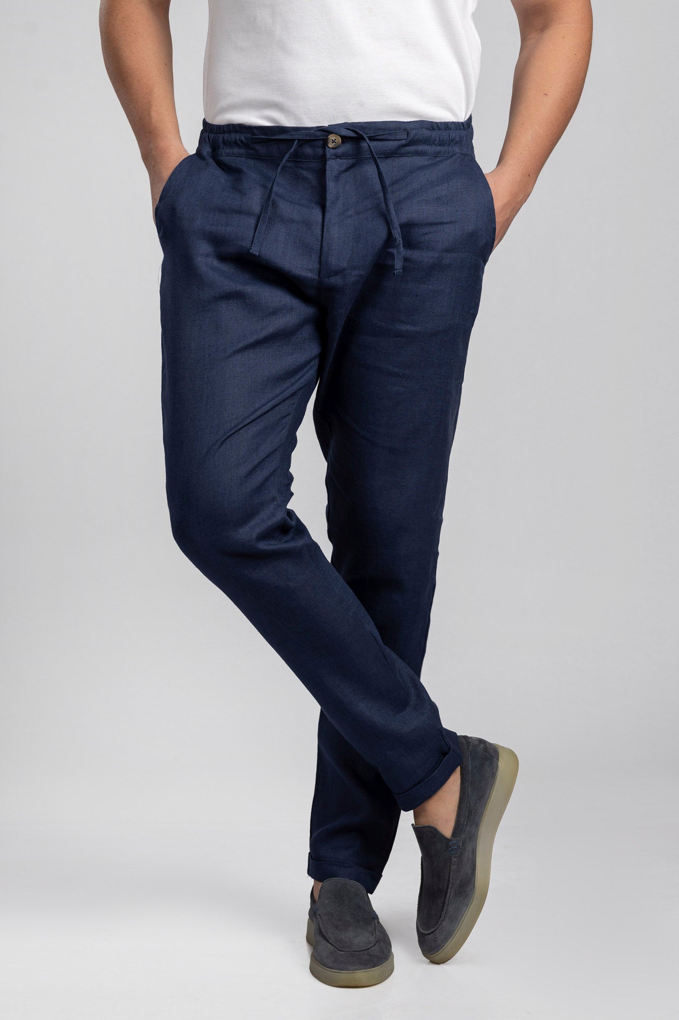 Navy Pure Linen Pants