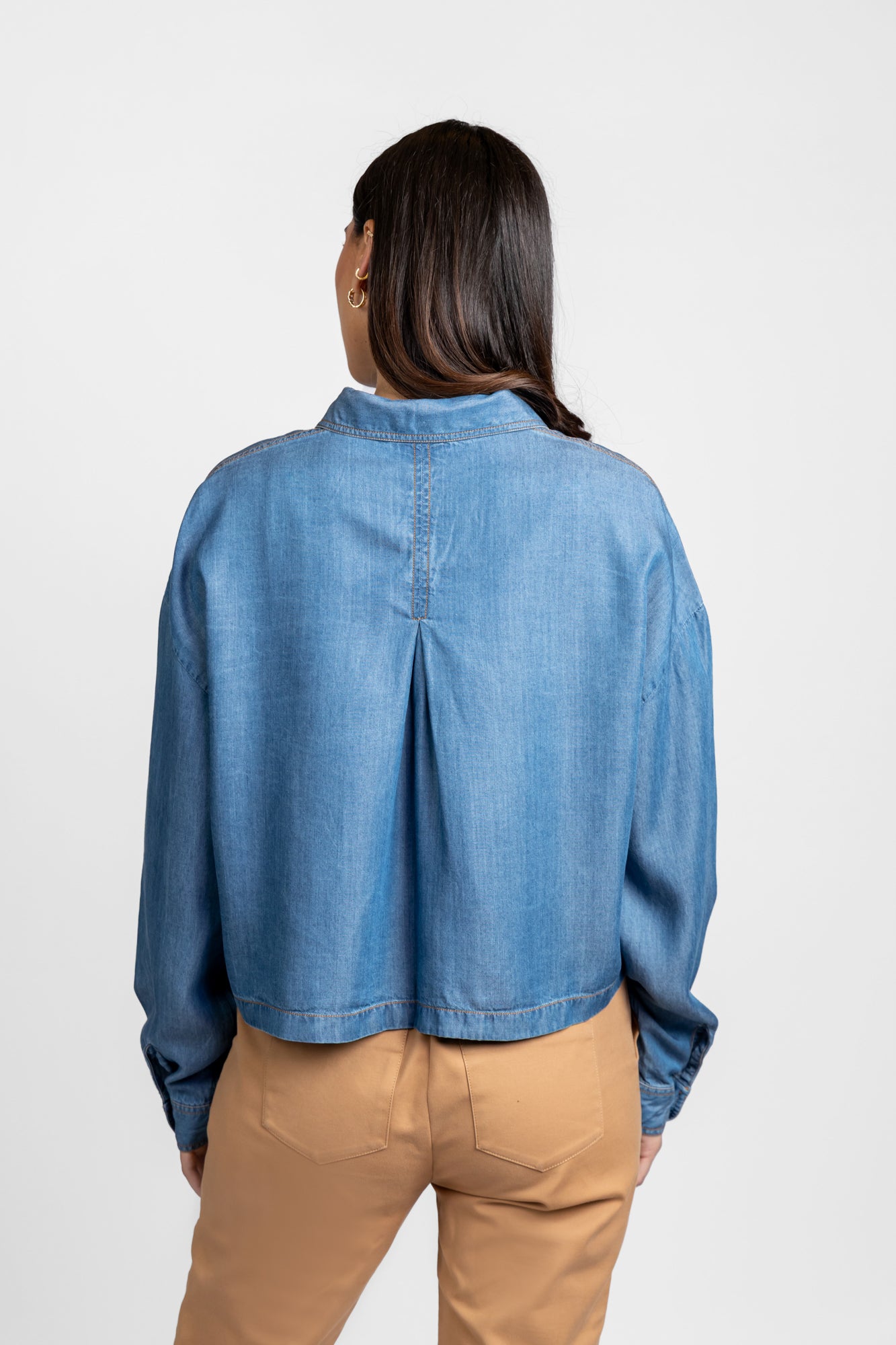 Medium Blue Denim Tencel Shirt with Flap Pockets