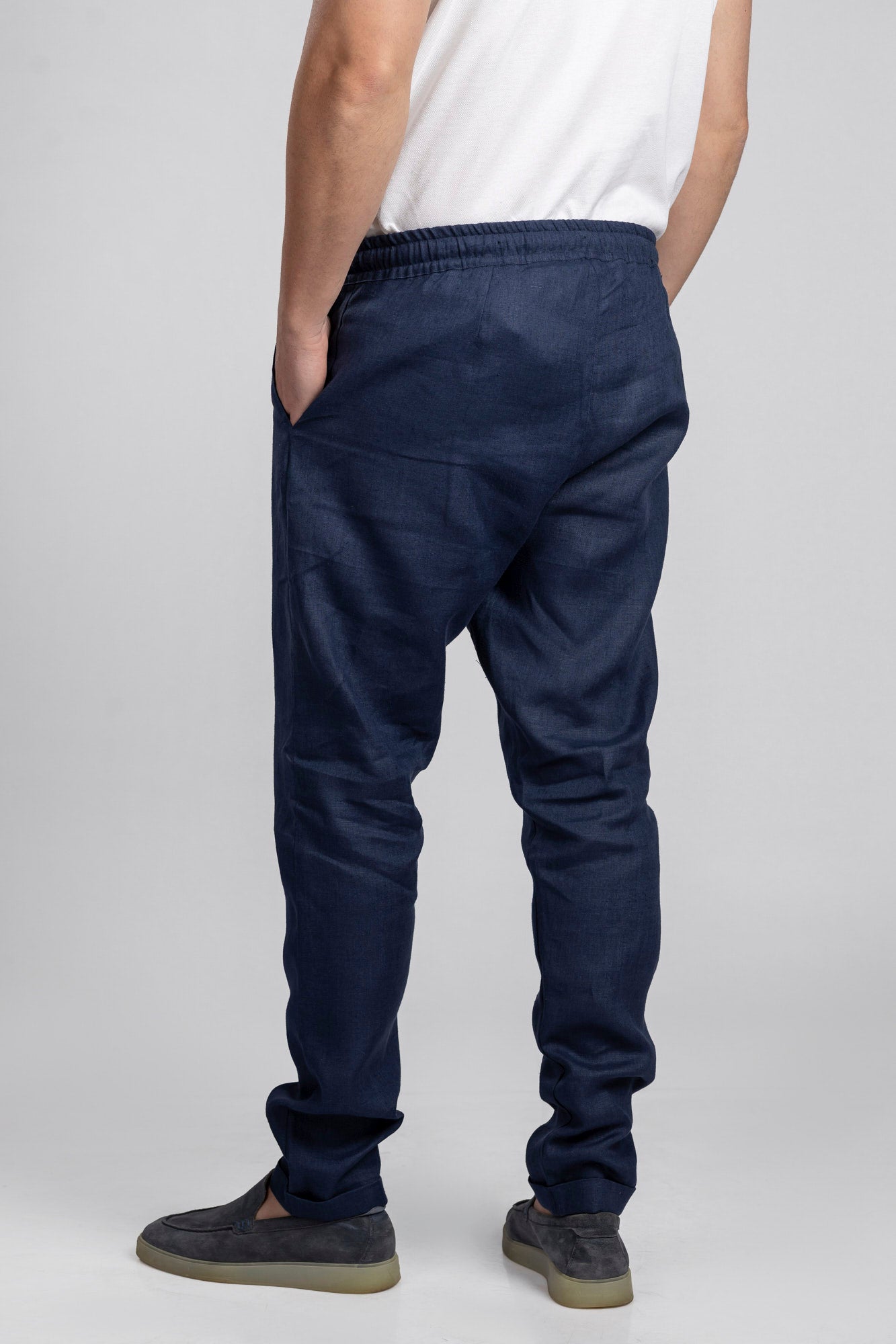 Navy Pure Linen Pants