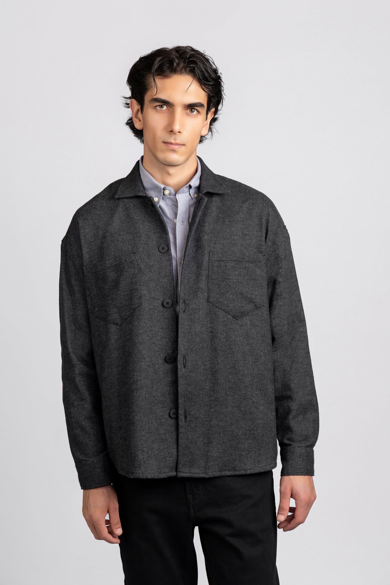 Black Brushed Twill Overshirt