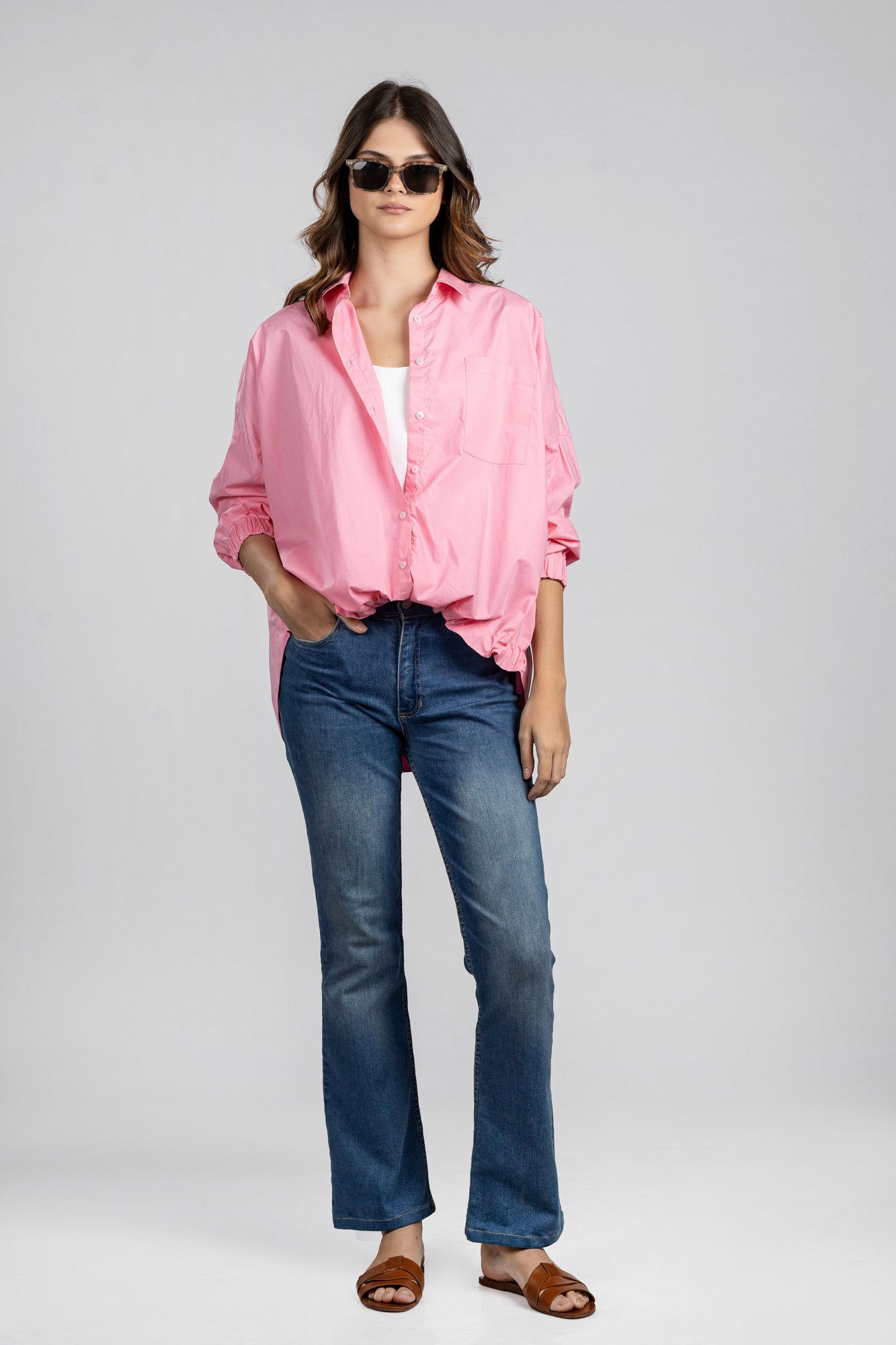 Pink Oversized Hem Tie Shirt