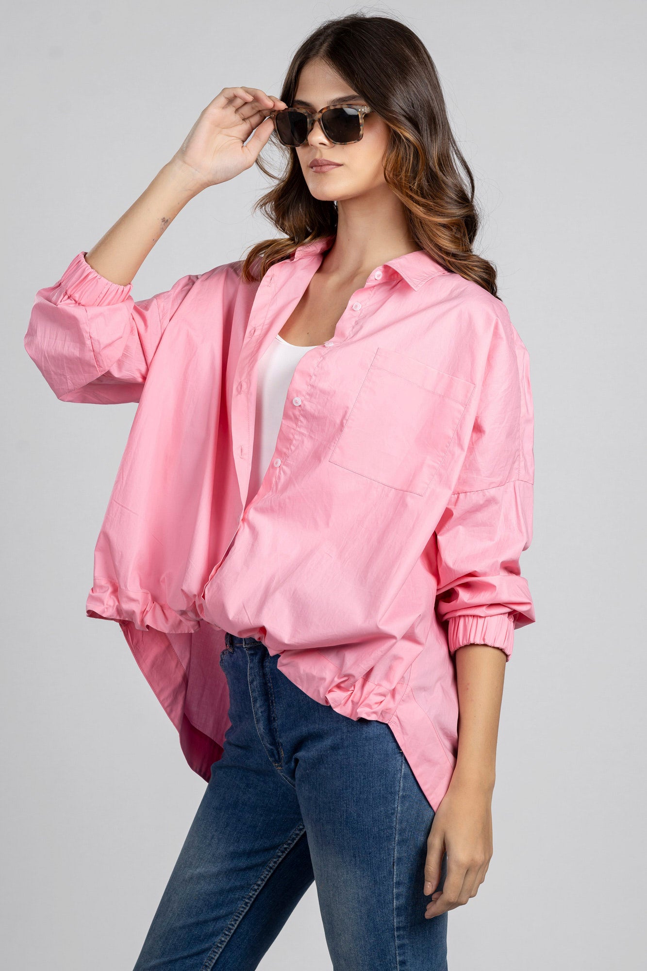 Pink Oversized Hem Tie Shirt