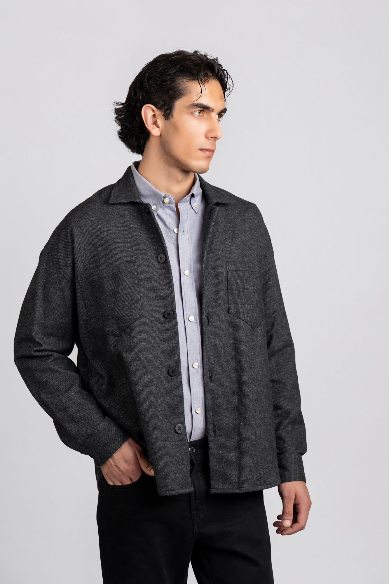 Black Brushed Twill Overshirt