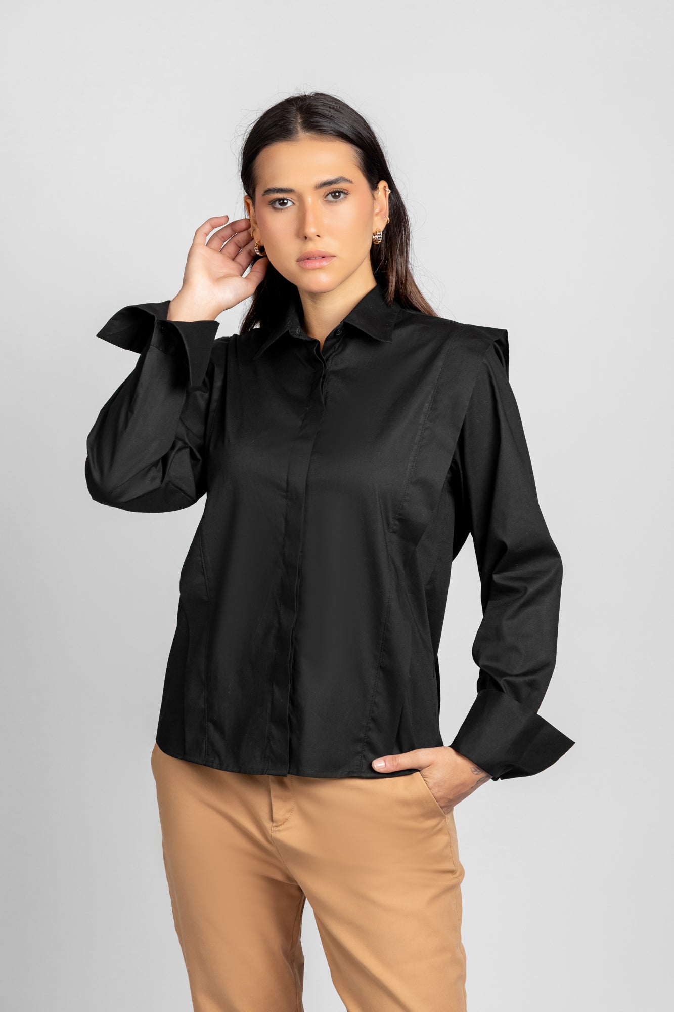 Poplin Shoulder Detail Stretch Shirt