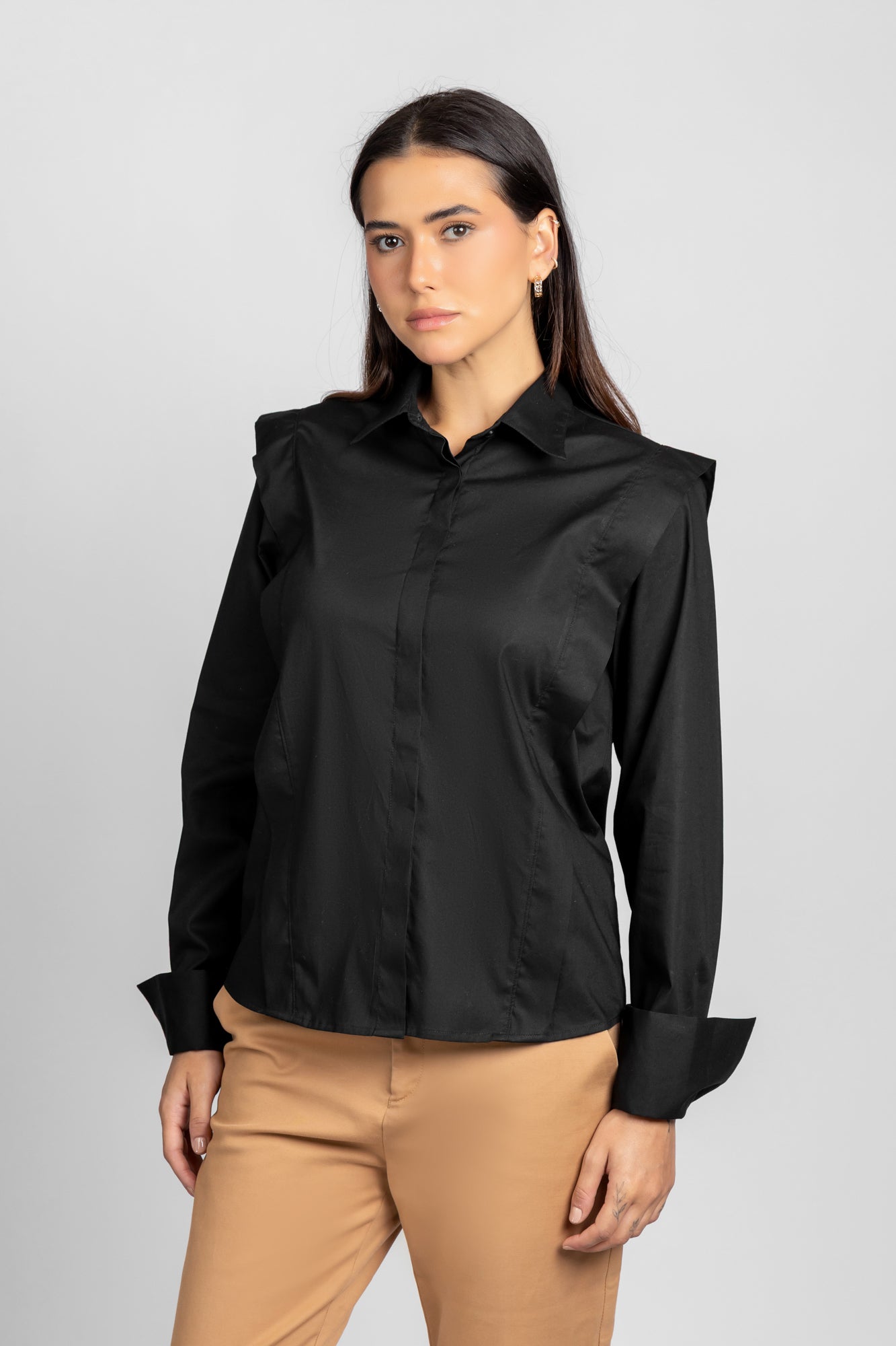 Poplin Shoulder Detail Stretch Shirt