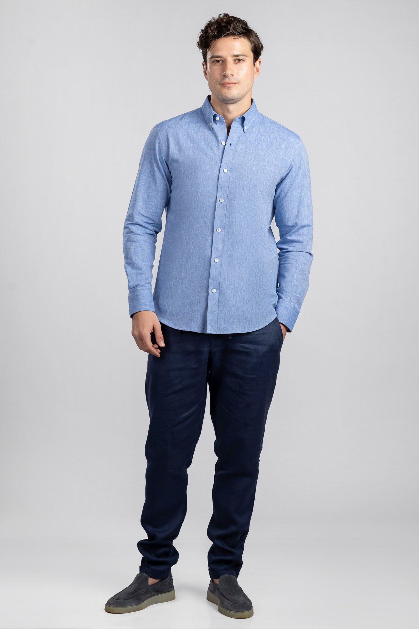 Blue Cotton Linen Shirt
