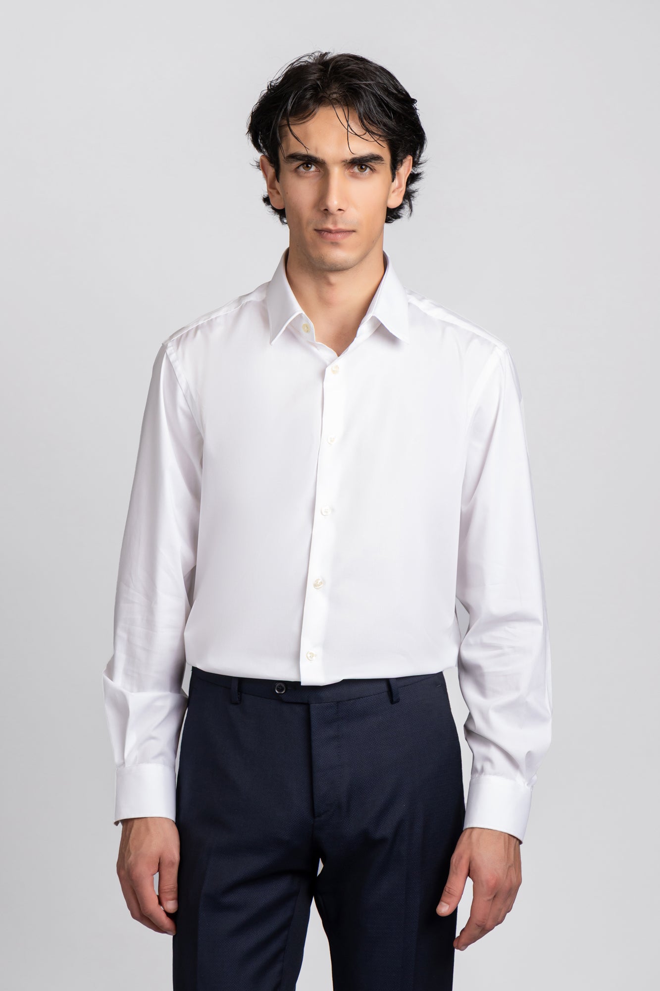 White Poplin Stretch Shirt - Slim Fit